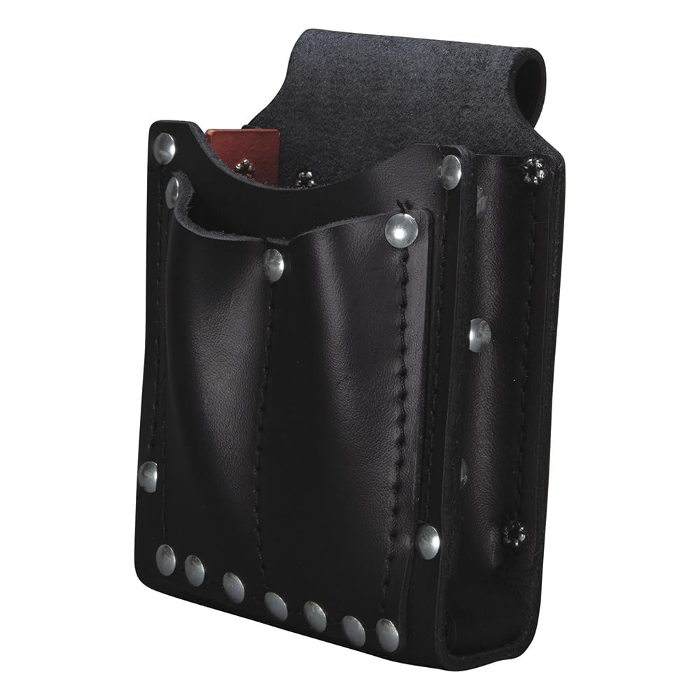 Klein Tools 5145 Leather Utility Pouch - 3-Pocket Work Belt Pouch for Electricians, Plumbers & Construction Workers | Durable Tool Organizer for Hand Tools, Screwdrivers & Wrenches