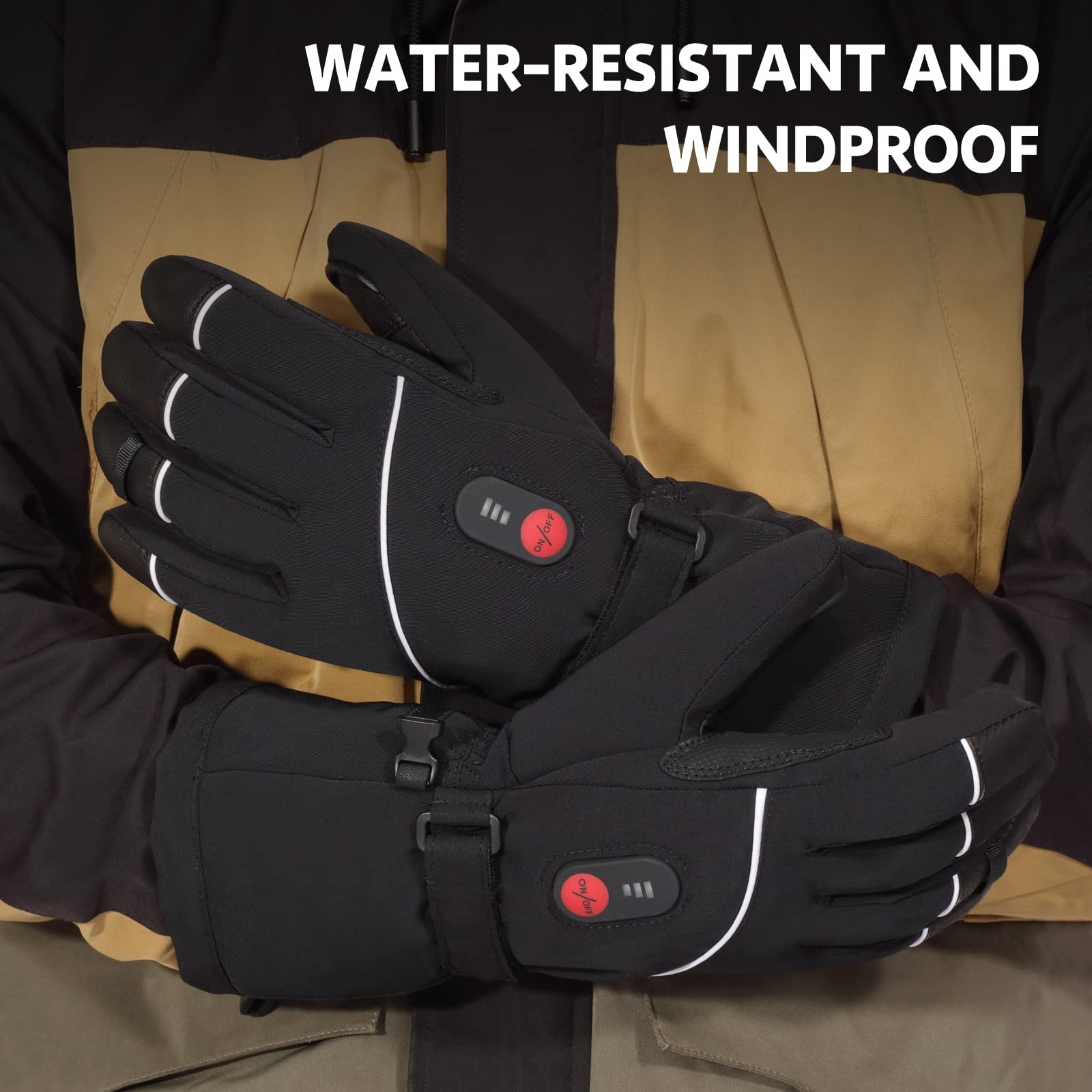 Rechargeable Waterproof Heated Gloves for Men - Electric Winter Ski Gloves with Hand Warmers, Machine Washable for Hiking, Motorcycling, Camping & Fishing in Cold Weather - Perfect for Outdoor Winter Sports & Activities