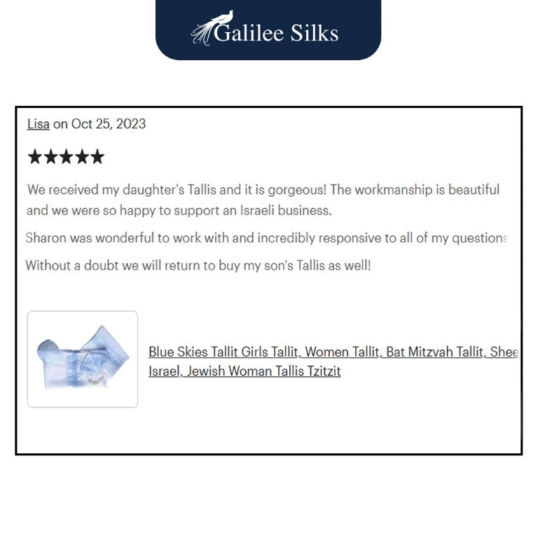 Blue Skies Silk Tallit Prayer Shawl for Women & Girls - Elegant Jewish Prayer Scarf for Synagogue, Bat Mitzvah & Religious Ceremonies