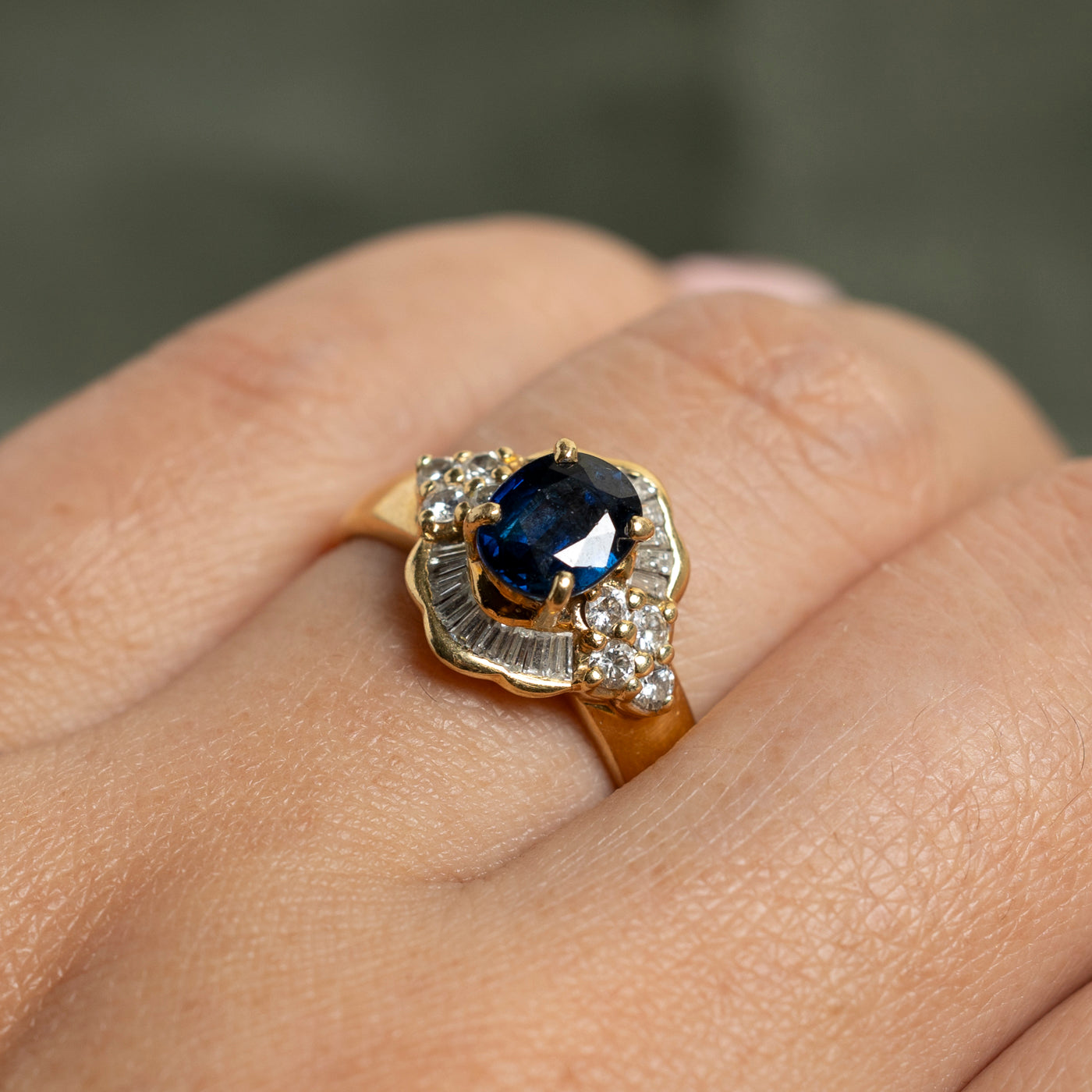 1.12ct Oval Cut Sapphire & Diamond Halo Engagement Ring | 0.48ctw Diamond Accents | Size 7 | Perfect for Proposals, Anniversaries & Special Occasions