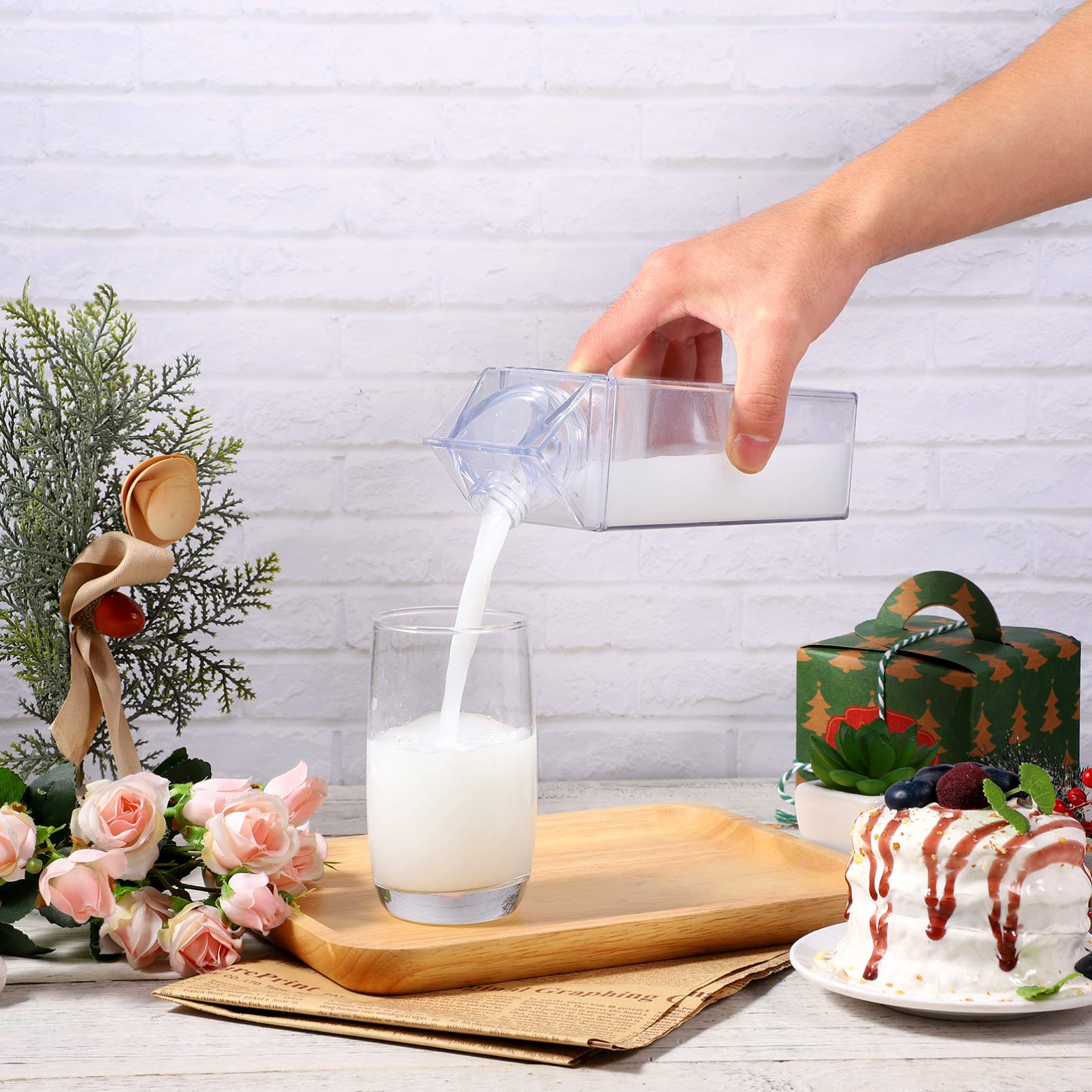 Cabilock 2-Pack Clear Square Drink Containers for Fridge - BPA-Free Leak Proof Water Bottles for Women, Juice Storage, Sports & Travel - Kawaii Aesthetic Portable Carton Design for Office, Gym & Outdoor Activities