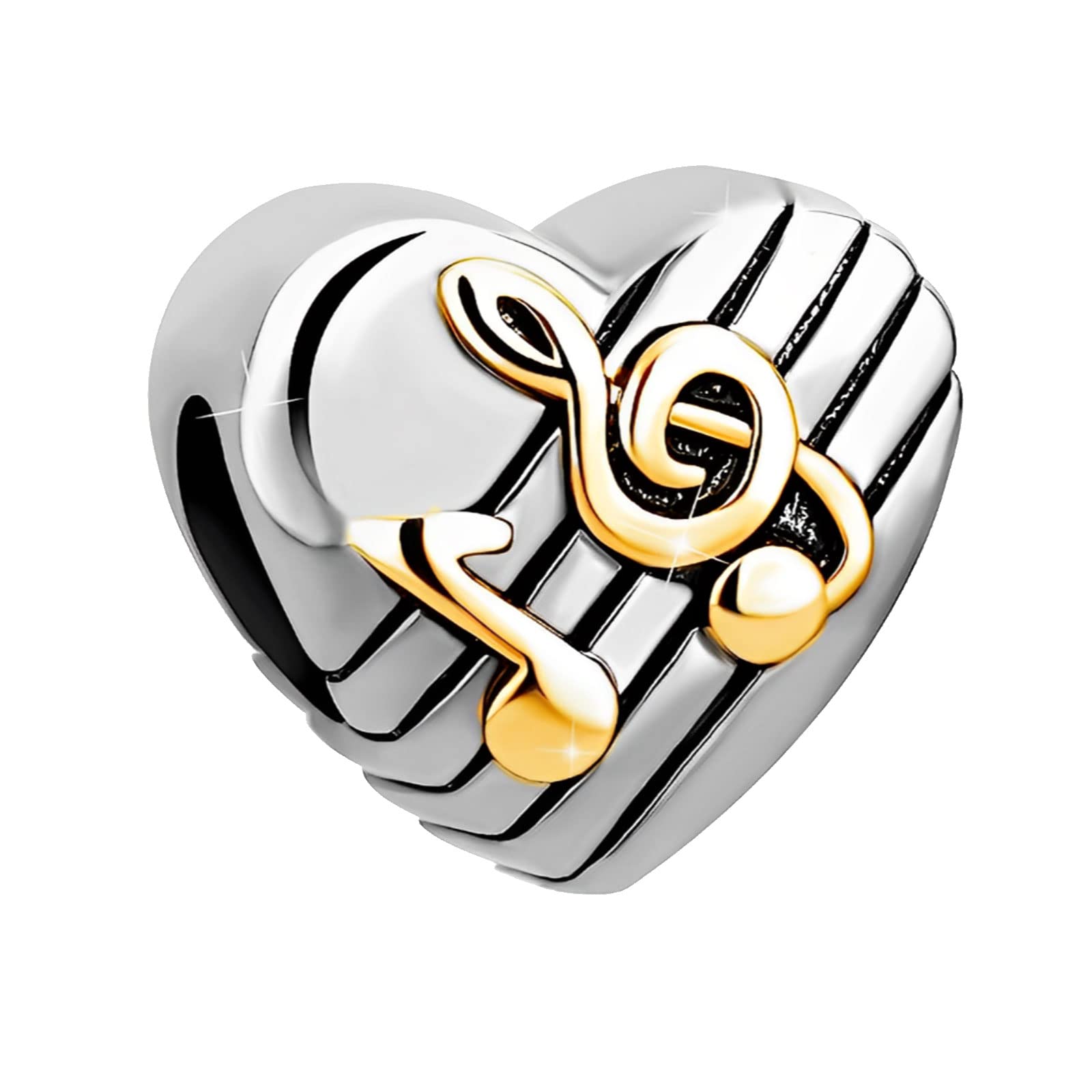 KunBead 14K Gold Plated Musical Note & Heart Bead Charms - Compatible with Pandora Bracelets, Perfect Birthday Gift for Women - Ideal for Music Lovers & Romantic Occasions