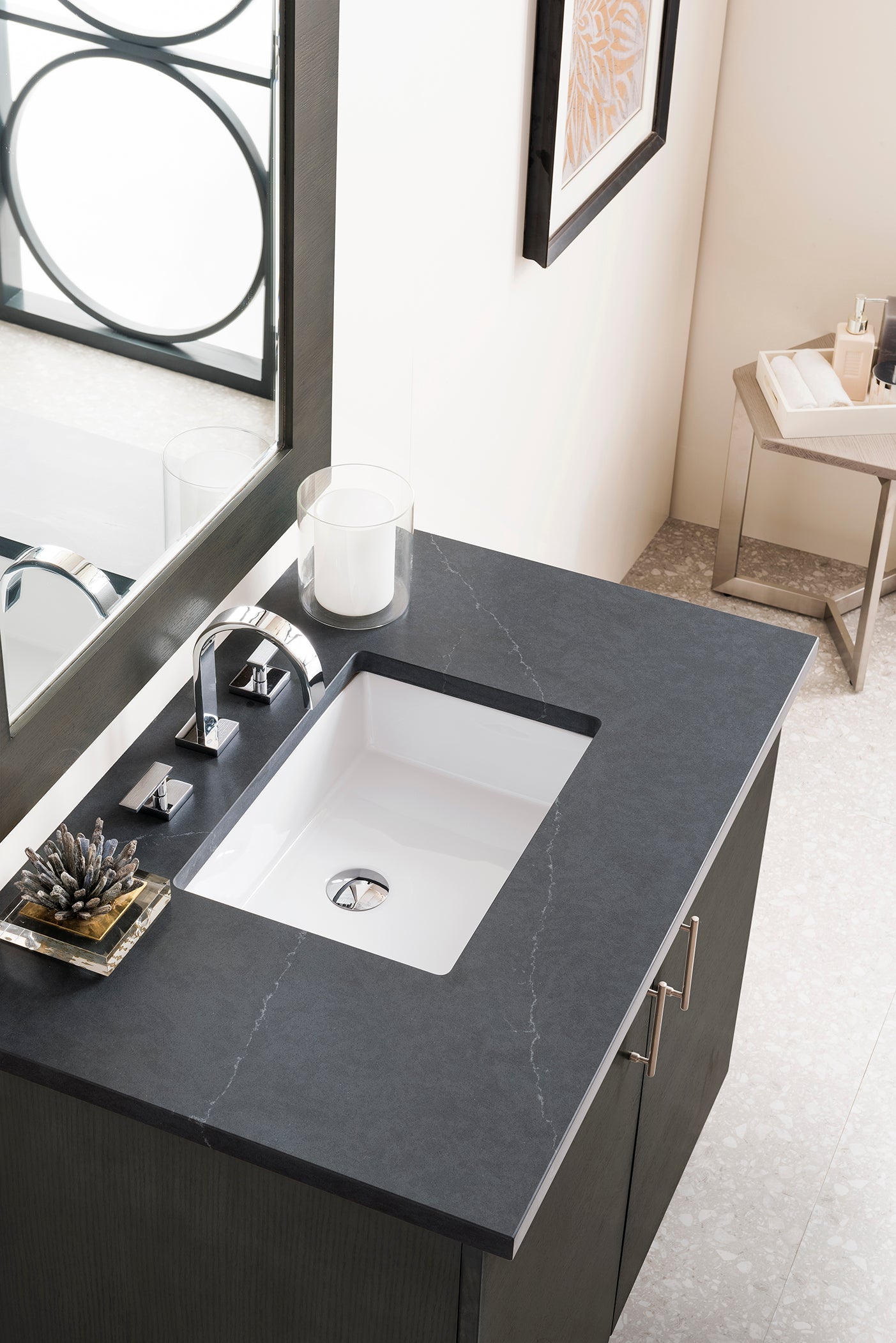 Metropolitan 36 Inch Single Bathroom Vanity with Charcoal Soapstone Quartz Top - Silver Oak Finish | Perfect for Modern Master Bathrooms & Powder Rooms