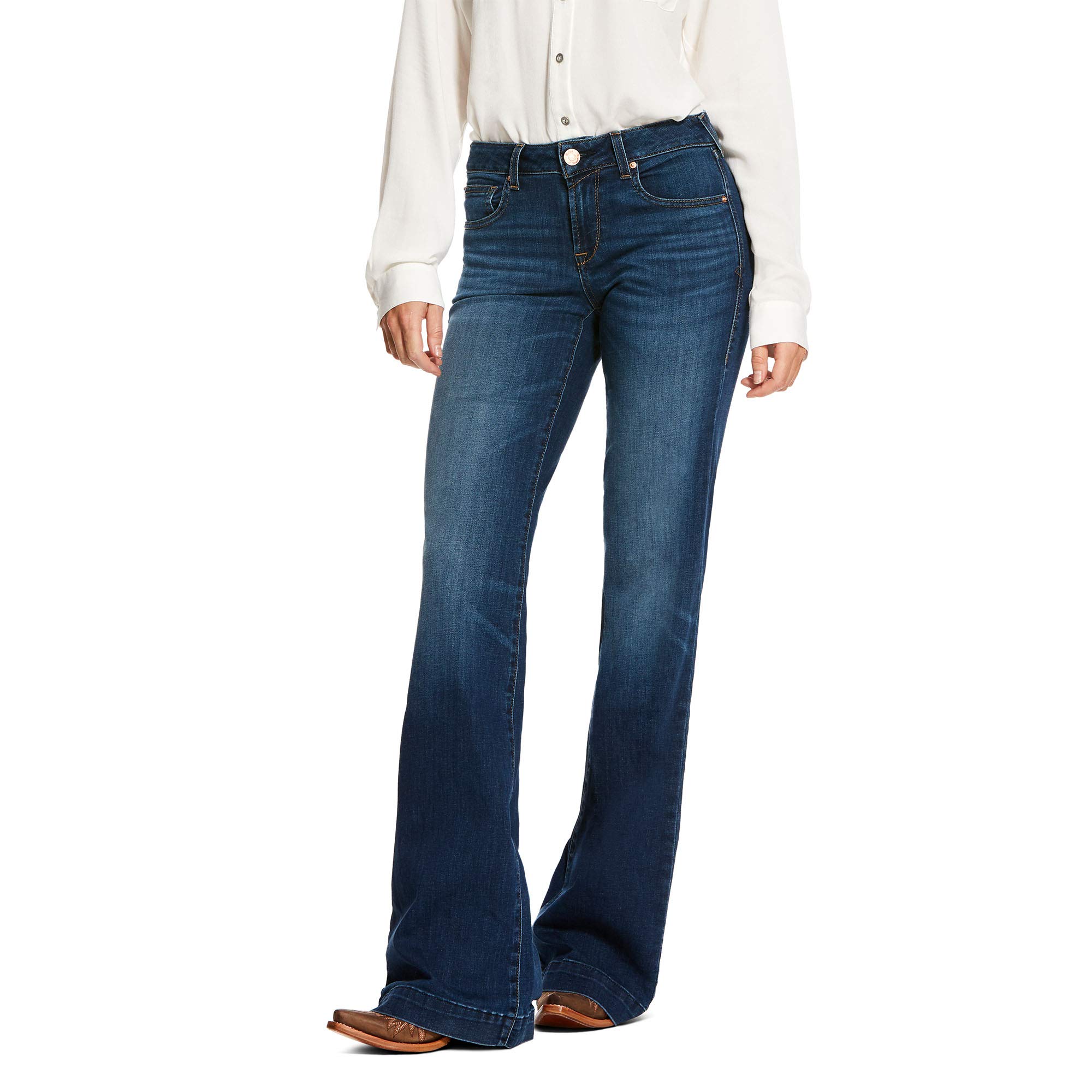 ARIAT Women's Kelsea Wide Leg Stretch Jeans - Mid Rise Bootcut Trousers for Casual & Work Wear | Comfortable & Stylish Denim Pants for Everyday Outfits