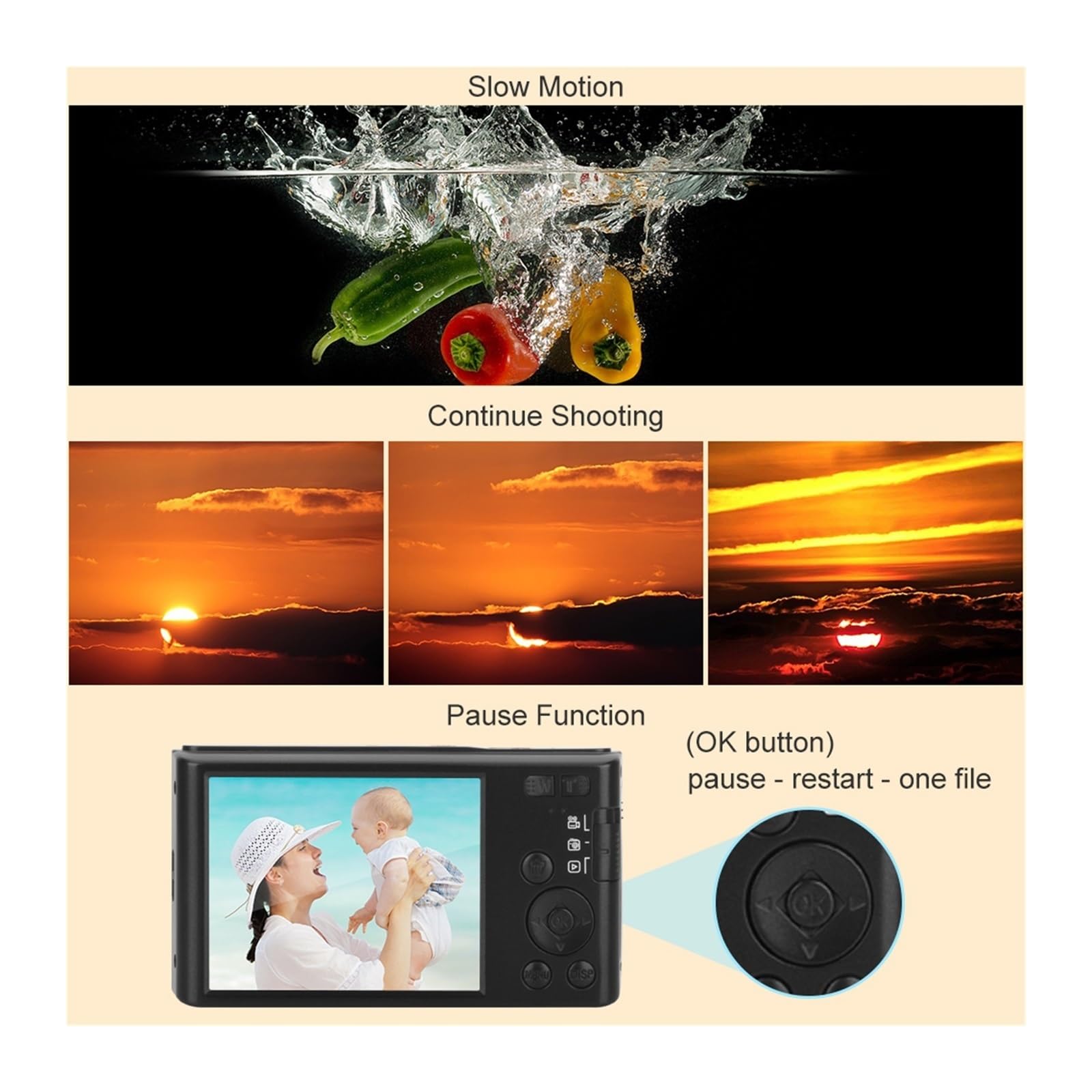 48MP 4K UHD Digital Camera with Auto Focus & Time Lapse - Compact Outdoor Video Camera for Kids (Includes 128GB SD Card, Black) - Perfect for Travel, Vlogging, and Family Adventures