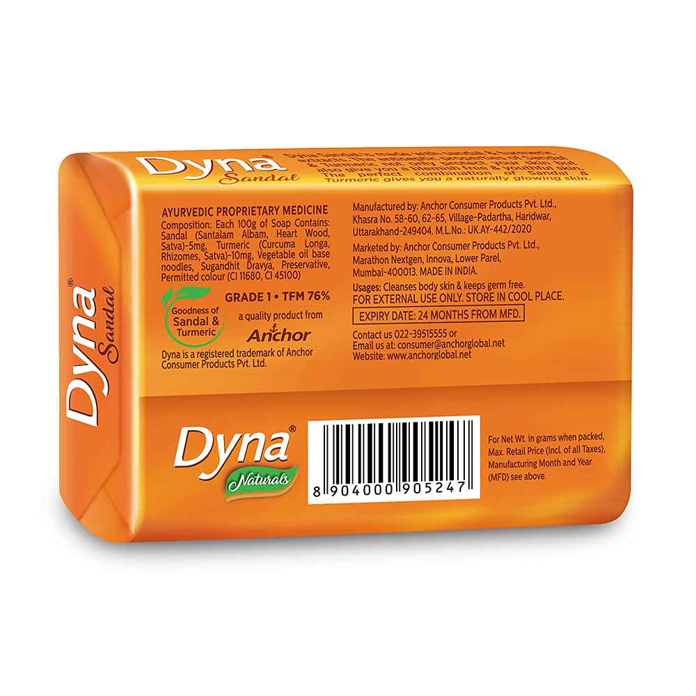 Dyna Naturals Sandalwood & Turmeric Soap Bar - 100% Natural, 5 oz - Ayurvedic Skincare for Glowing Skin & Acne Relief - Perfect for Daily Face & Body Cleansing