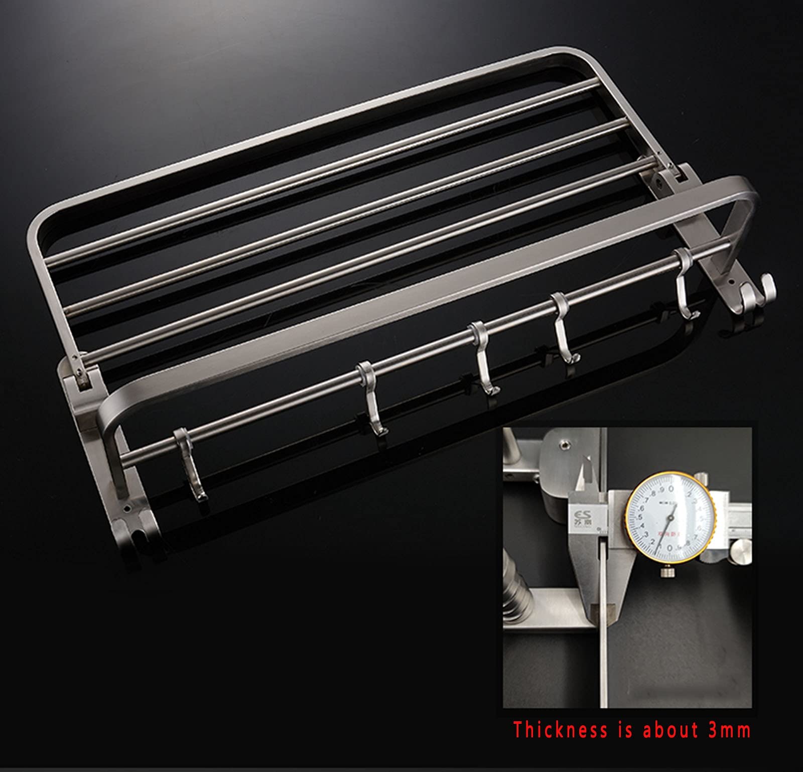 Stainless Steel Bathroom Shelf Towel Rack - 60cm Silver Towel Bar with Punching & 3M Adhesive Mounting for Bathroom, Lavatory, Kitchen - Durable 304 Stainless Steel for Home & Hotel Use