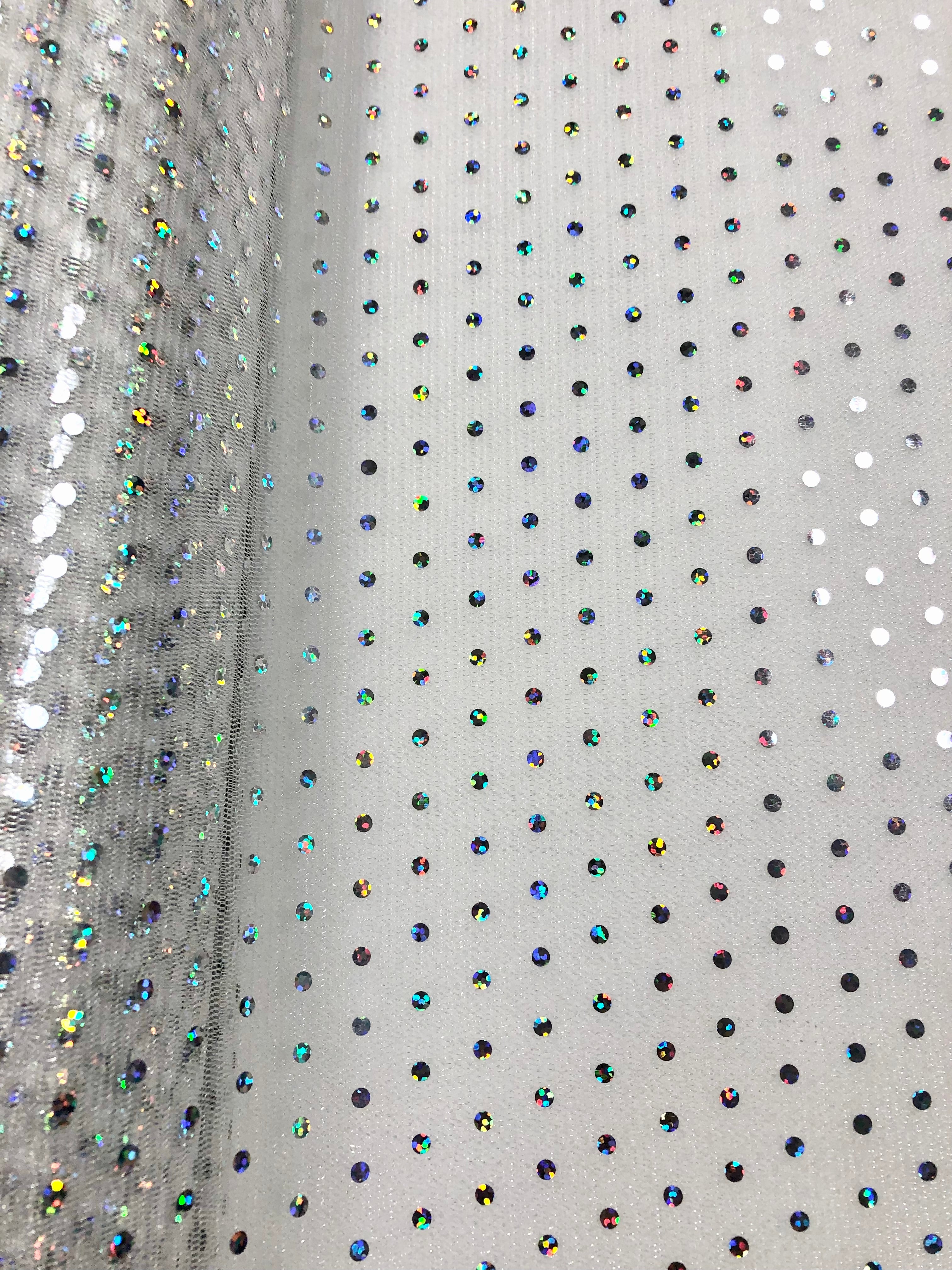 Hologram Dot Tulle Fabric - 58/60 Inches Wide White Iridescent Tulle with Sparkling Dots for Wedding Decor, Costumes & DIY Crafts