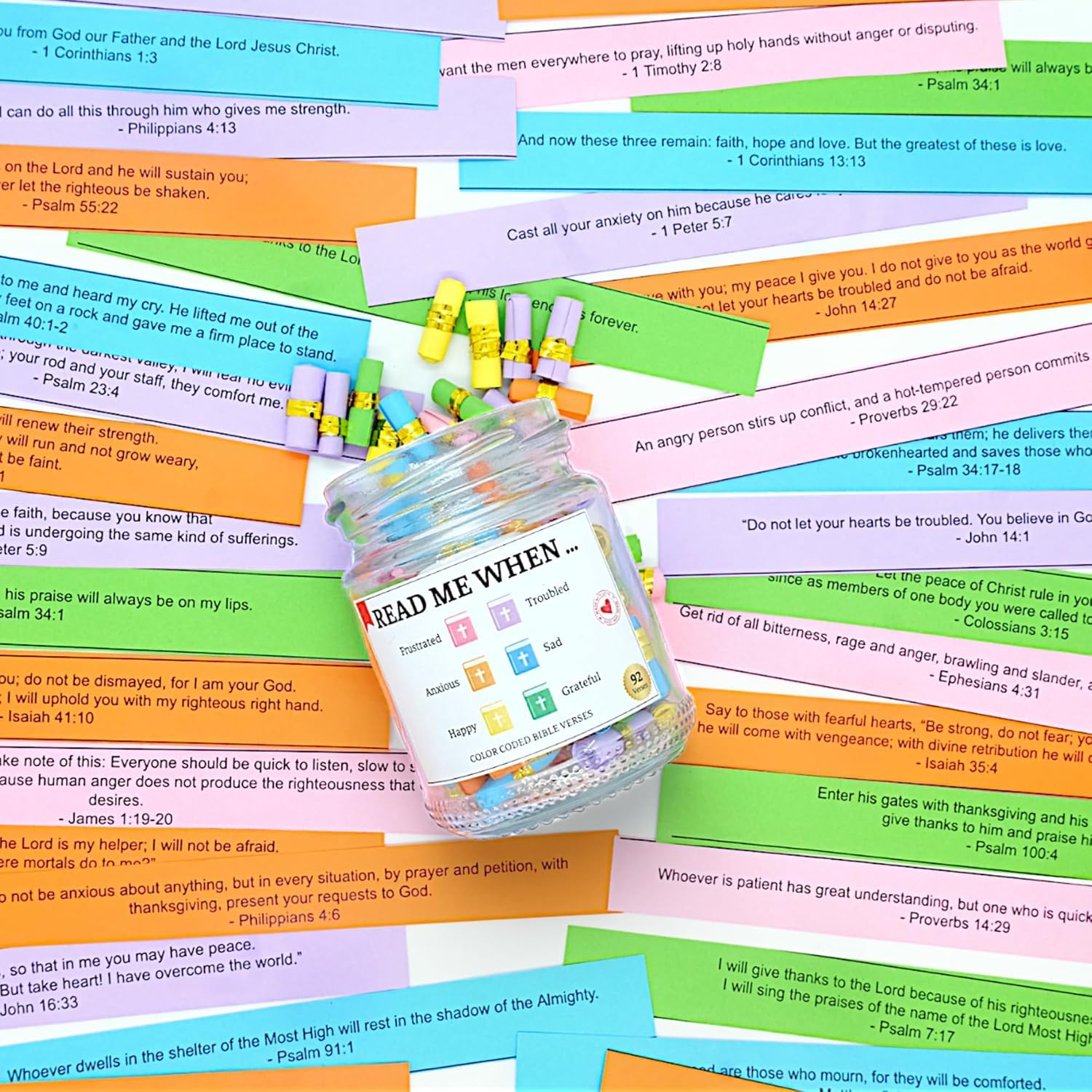 Inspirational Bible Verse Jar - Christian Gift for Women & Men, Birthday, Graduation & Easter Present - Daily Scripture Encouragement for Home, Office & Prayer Time