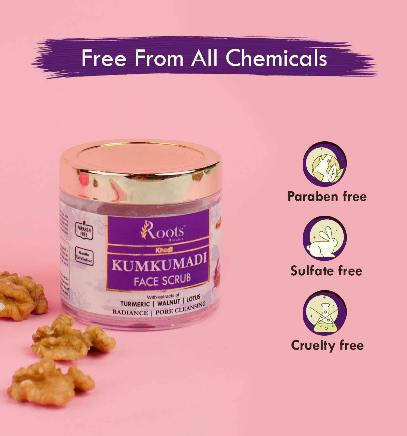 Roots Botanix Kumkumadi Face Scrub - Natural Pore Cleansing & Gentle Exfoliation with Lotus, Turmeric & Walnut (100g) for Glowing Skin - Perfect for Daily Skincare Routine & Acne-Prone Skin