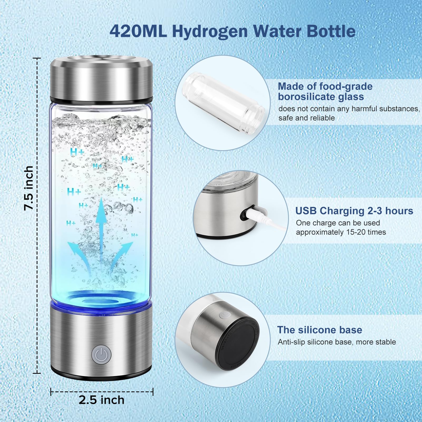 Premium Hydrogen Water Bottle Generator - SPE PEM Technology for Instant Hydrogen-Rich Water in 3 Minutes | Portable Hydrogen Water Ionizer Machine for Home, Office, Travel | Perfect for Health-Conscious Drinking, Daily Hydration & Gift Giving | Boosts Energy & Antioxidant Benefits