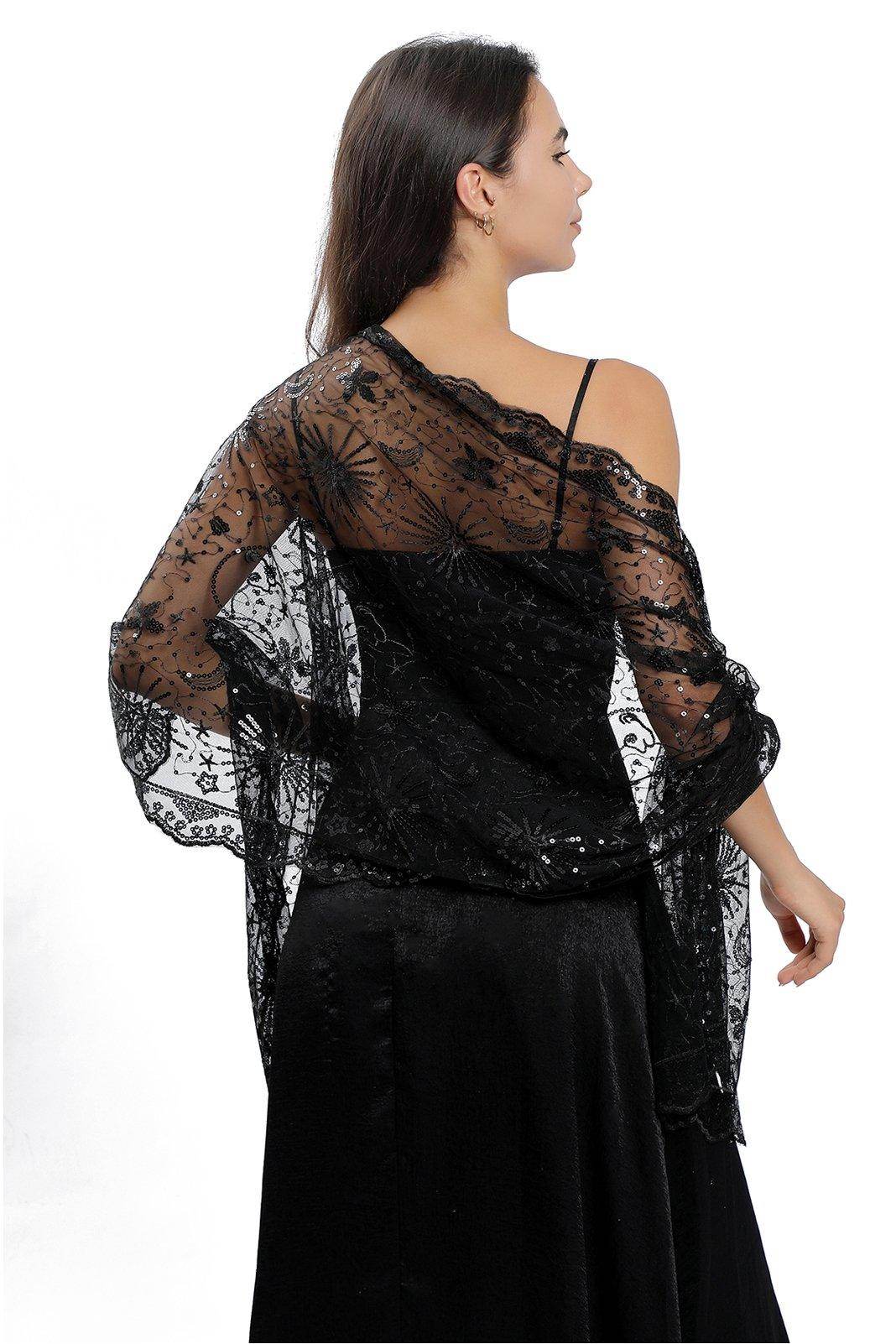 Elegant Lace Shawl with Sparkling Sequins - Perfect for Weddings, Parties, and Evening Events | CJ0137