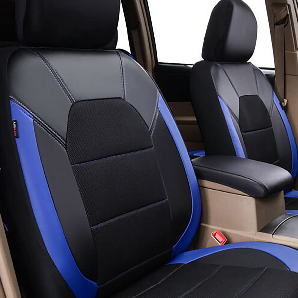 2020 Seat Tarraco Front Seat Cover - Premium PU Leather & Cloth Car Seat Protector, Comfortable Blue Auto Seat Covers for Front Row - Perfect for Daily Commuting, Road Trips & Family Travel