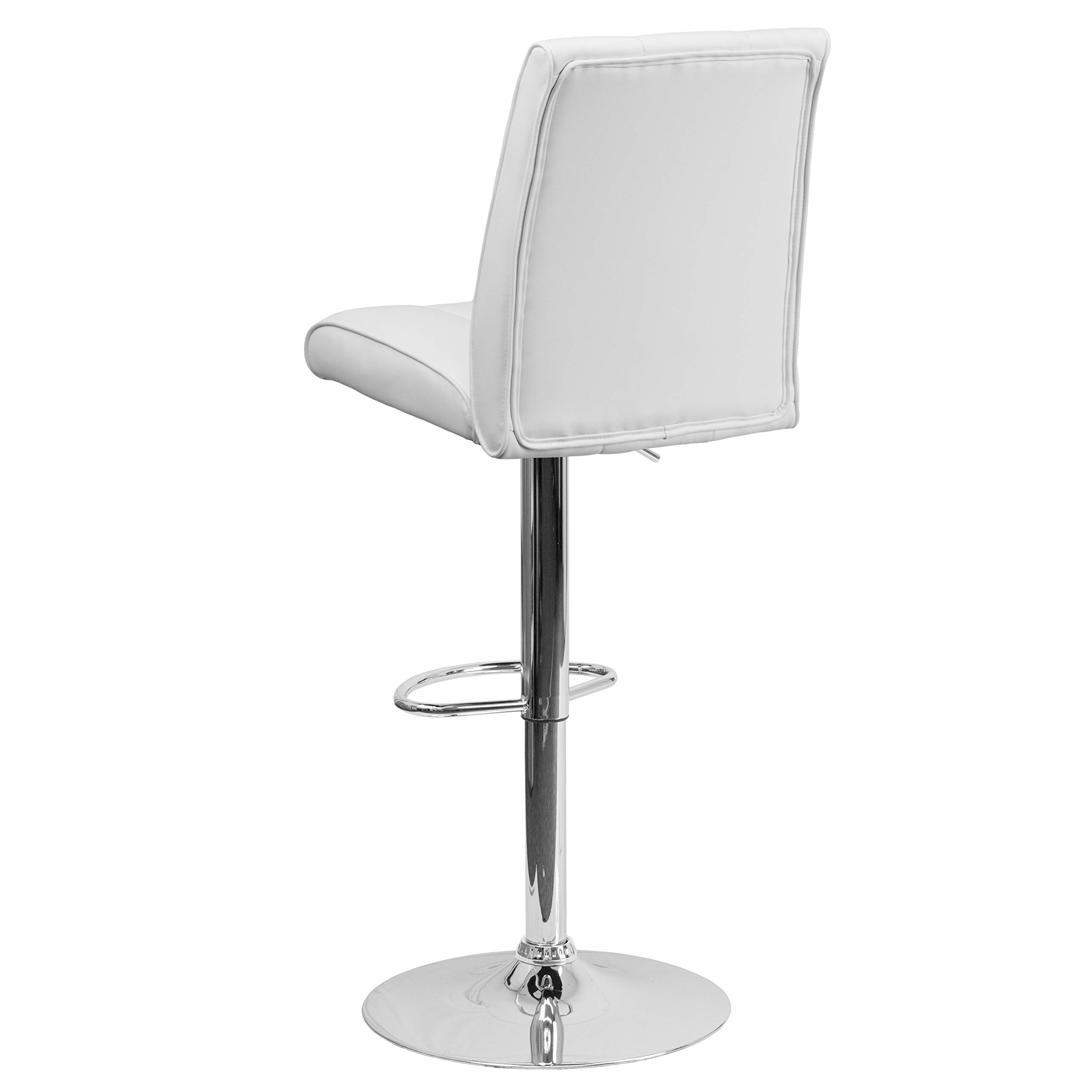 Adjustable Height White Vinyl Bar Stool with Vertical Stitch Panel Back - Perfect for Kitchen Islands, Breakfast Bars & Home Decor