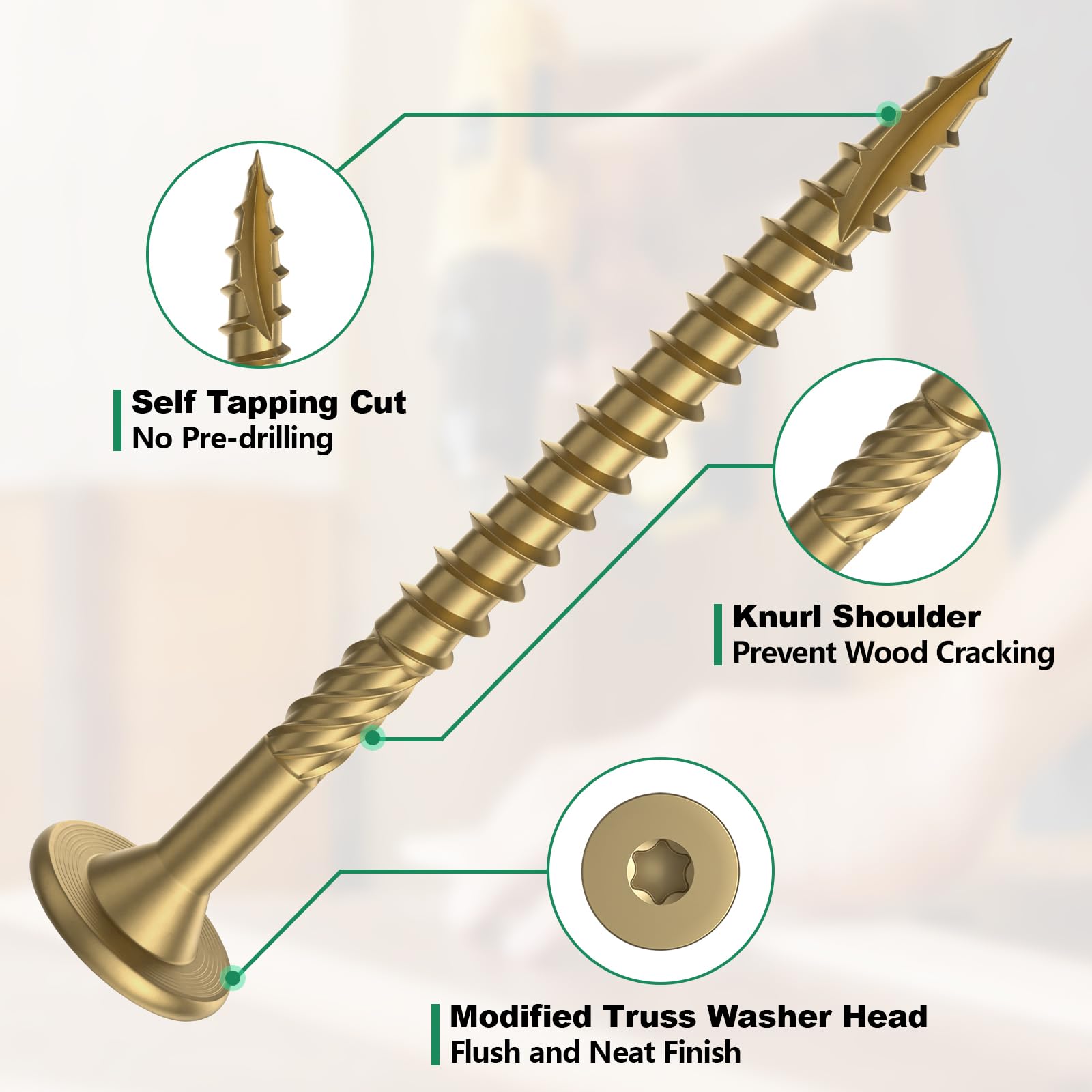 6 Inch Heavy-Duty Outdoor Deck Screws - 50Pcs Star Drive Decking Wood Screws - Rust Resistant Timber Screws for Decking, Fencing & Landscaping (#14 x 6 Tan) - Perfect for Wooden Decks, Pergolas & Outdoor Furniture Construction