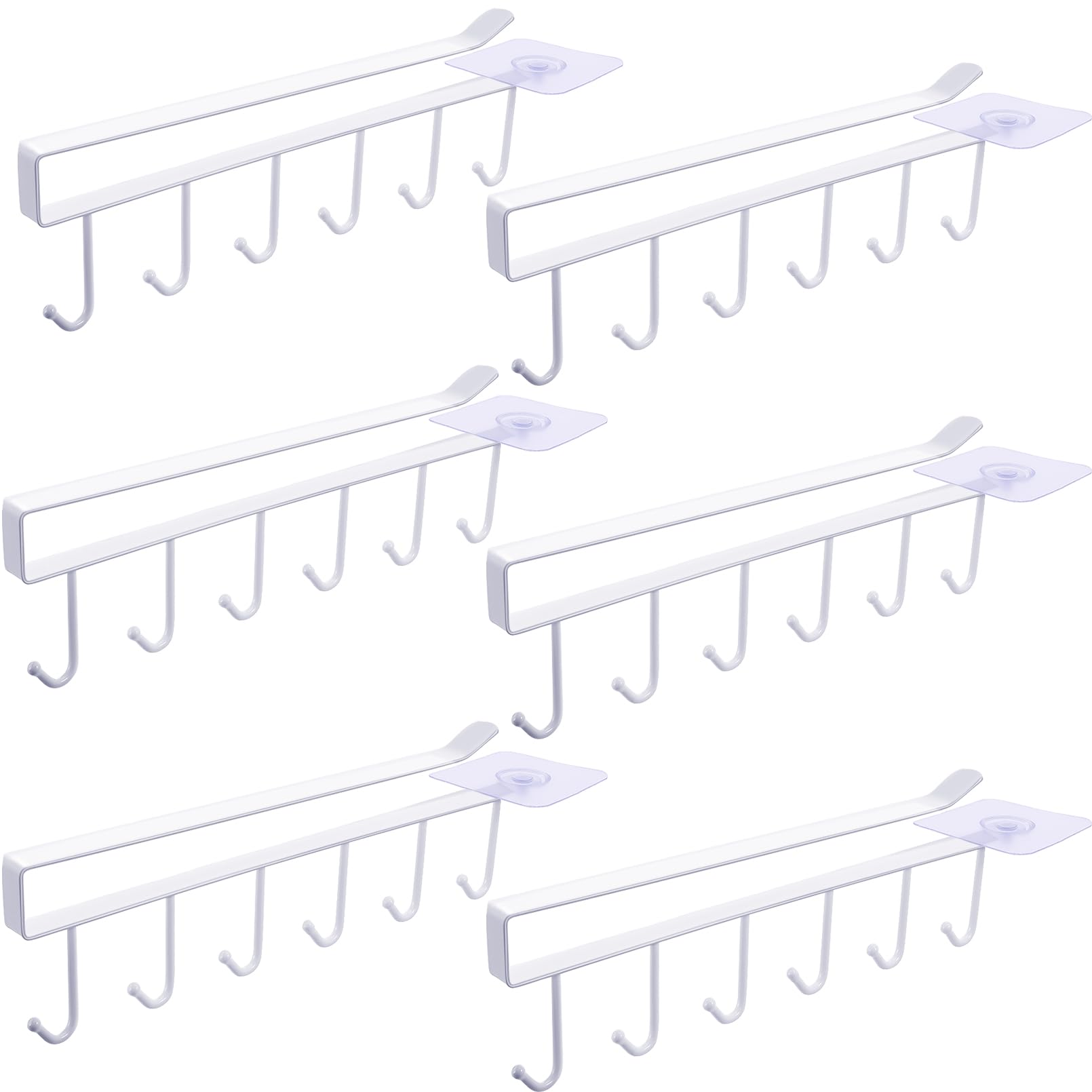 6Pcs Adhesive Under Cabinet Mug Hooks - No Drilling Coffee Cup Holder Hanger for Kitchen Cabinet Shelf (White) - Perfect for Organizing Mugs, Cups, and Utensils in Small Spaces