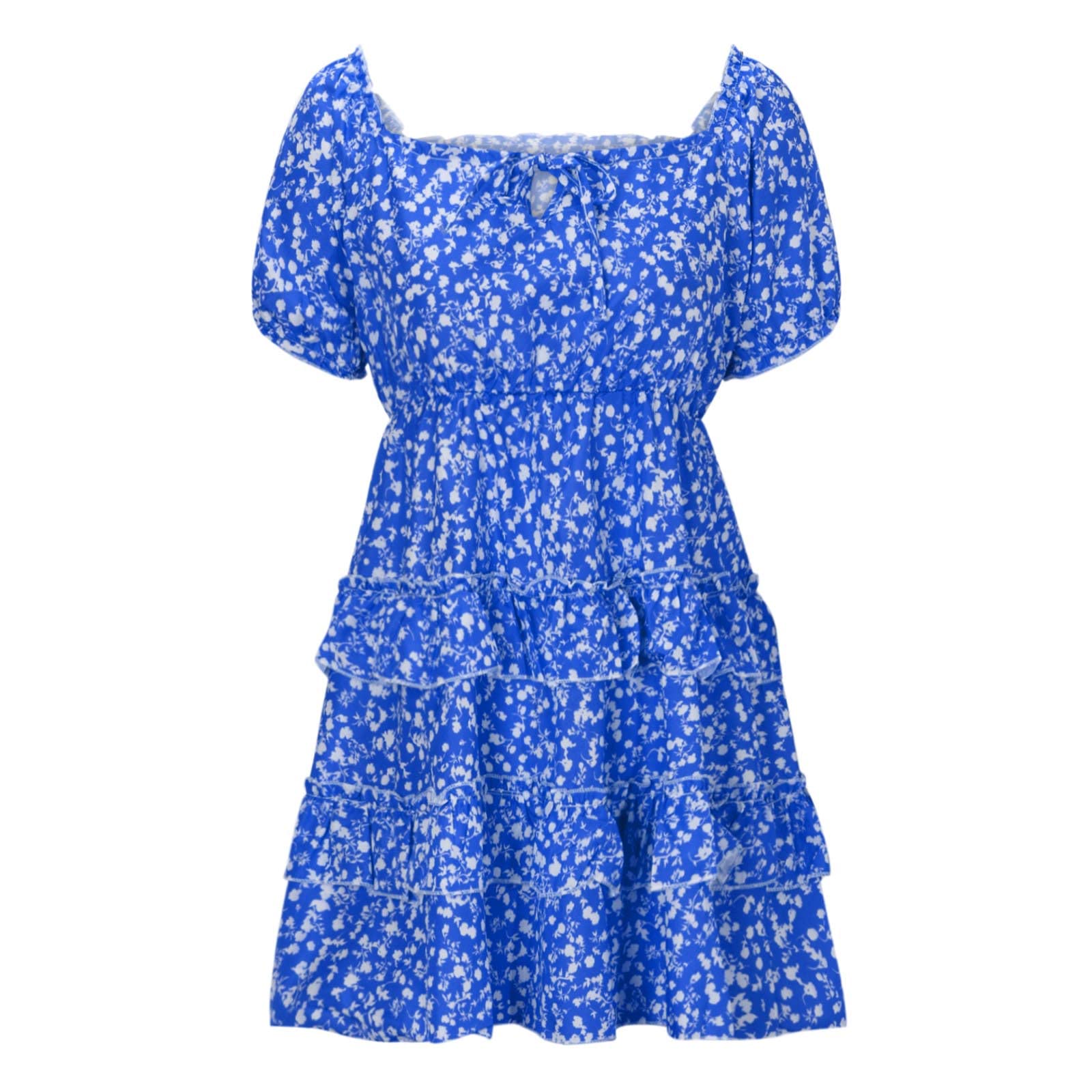 Jsarle Women's Sexy Floral Print Summer Dress - Short Sleeve Round Neck Mini Cocktail Dress for Wedding Guest, Beach Party & Casual Outings