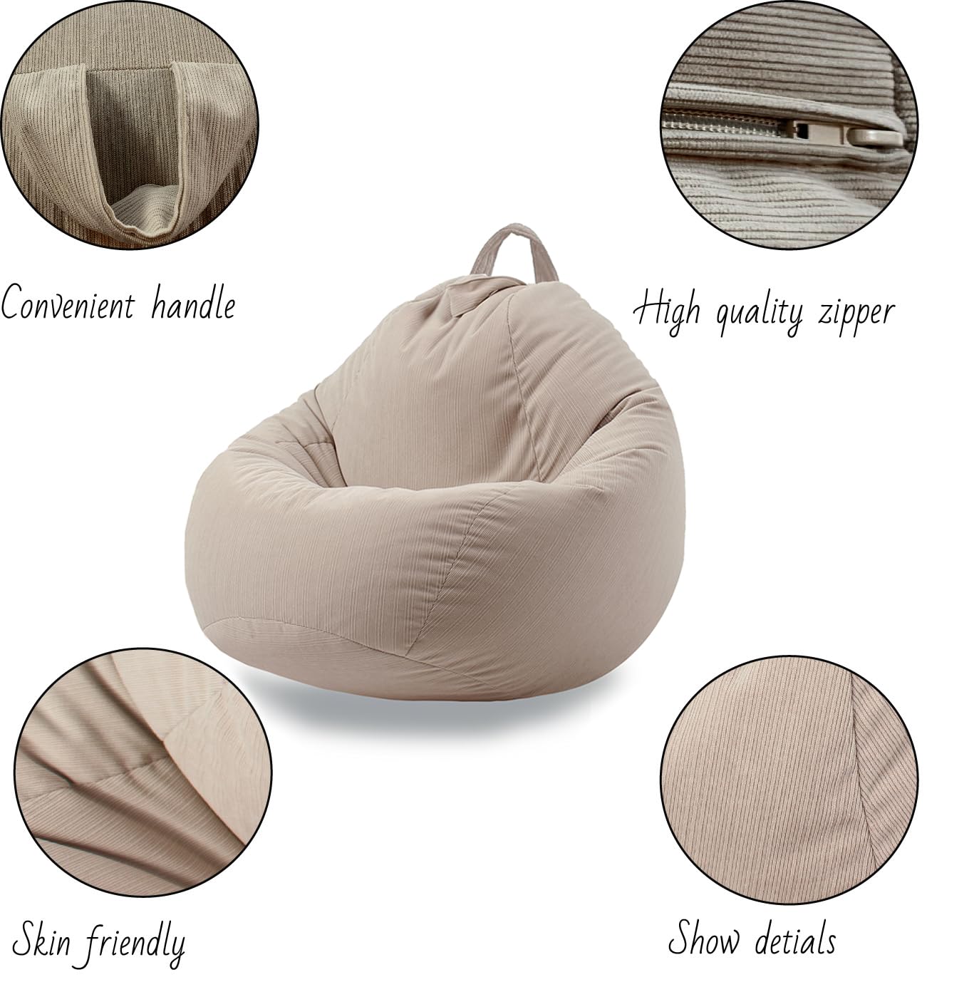 ENBAOHUI Washable Ultra Soft Corduroy Stuffed Animal Storage Bean Bag Chair Cover (No Filler) - Plush Toy Organizer for Kids & Adults, Perfect for Nursery, Playroom or Living Room Decor