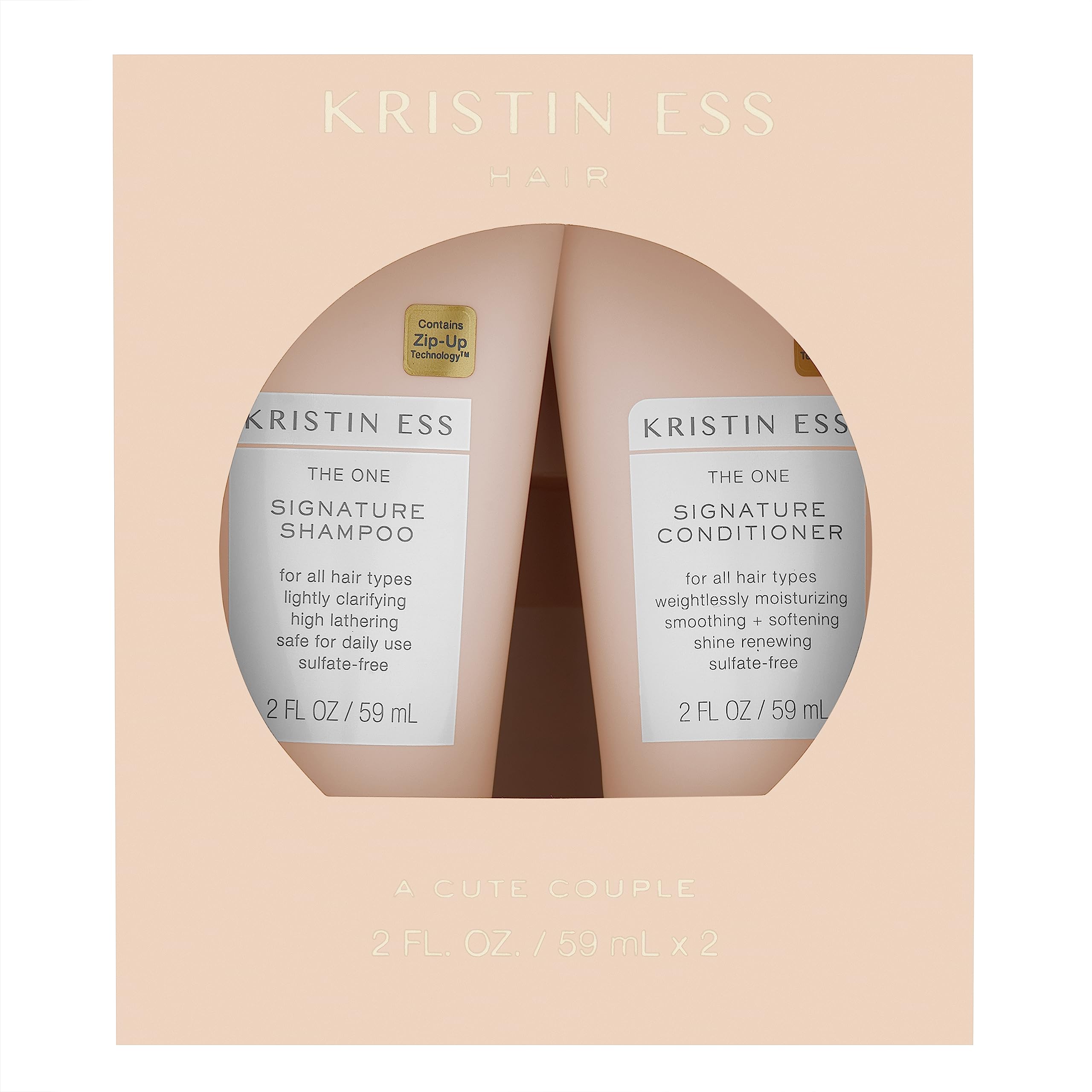Kristin Ess Signature Travel Size Salon Shampoo & Conditioner Set - Moisturizing, Anti-Frizz & Shine - Sulfate Free, Vegan & Color Safe - Perfect for Vacation, Gym & On-The-Go Hair Care