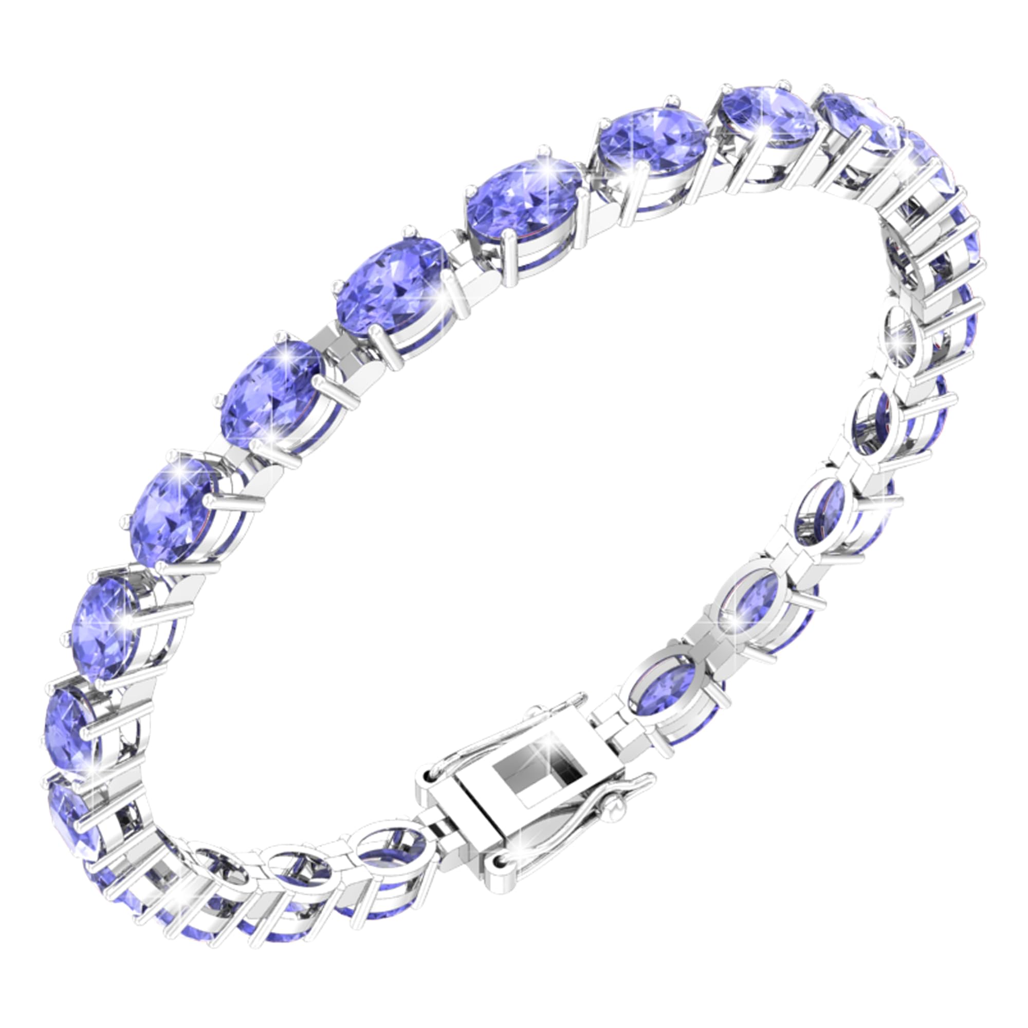 21 Oval Gemstone Tennis Bracelet - 925 Sterling Silver Birthstone Bracelet with Box & Tongue Latch (7