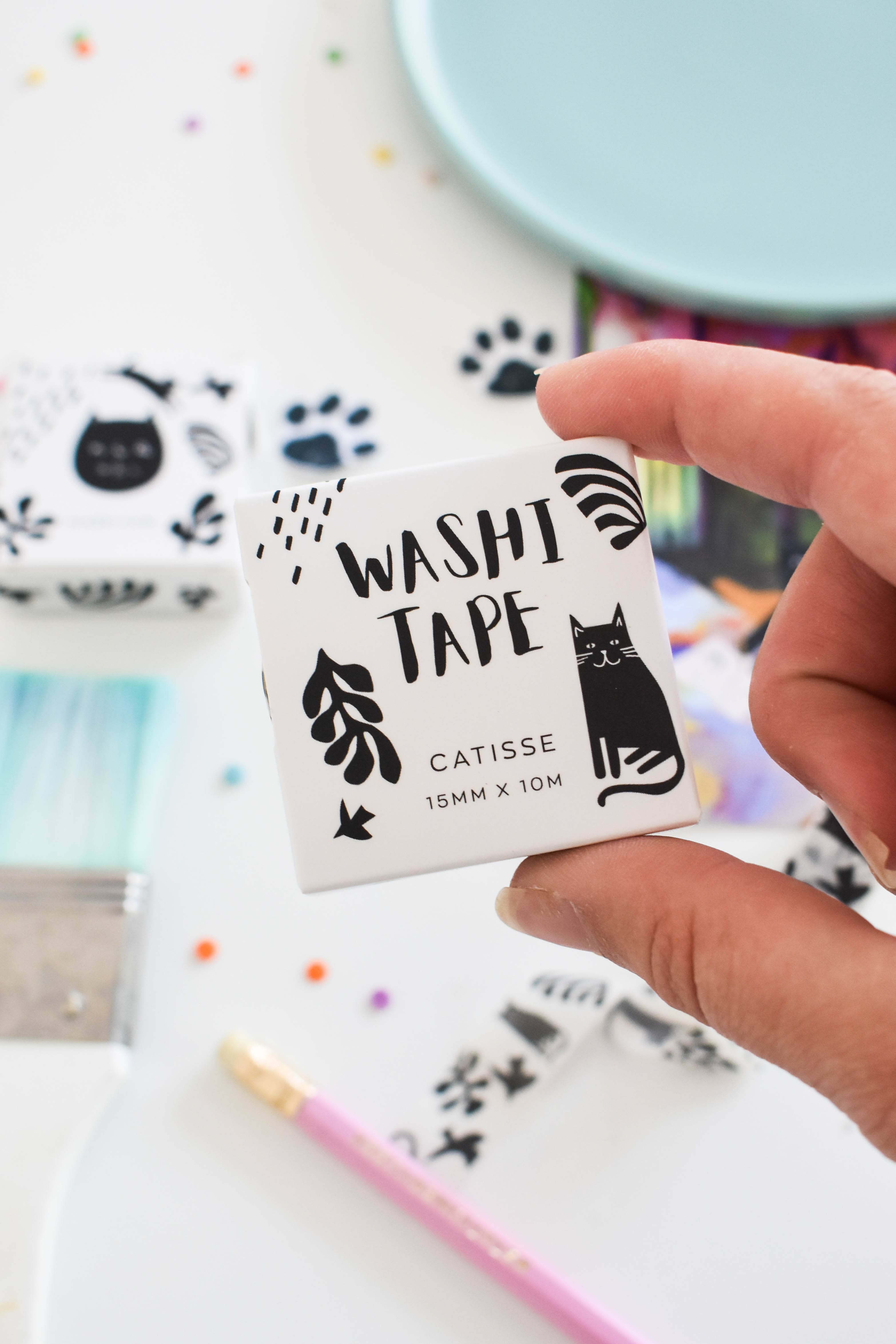 Catisse Cat Washi Tape - Cute Cat Pattern Decorative Paper Tape for Scrapbooking, Journaling, DIY Crafts & Gift Wrapping (Set of 6 Rolls) - Perfect for Bullet Journals, Planners, and Home Decor
