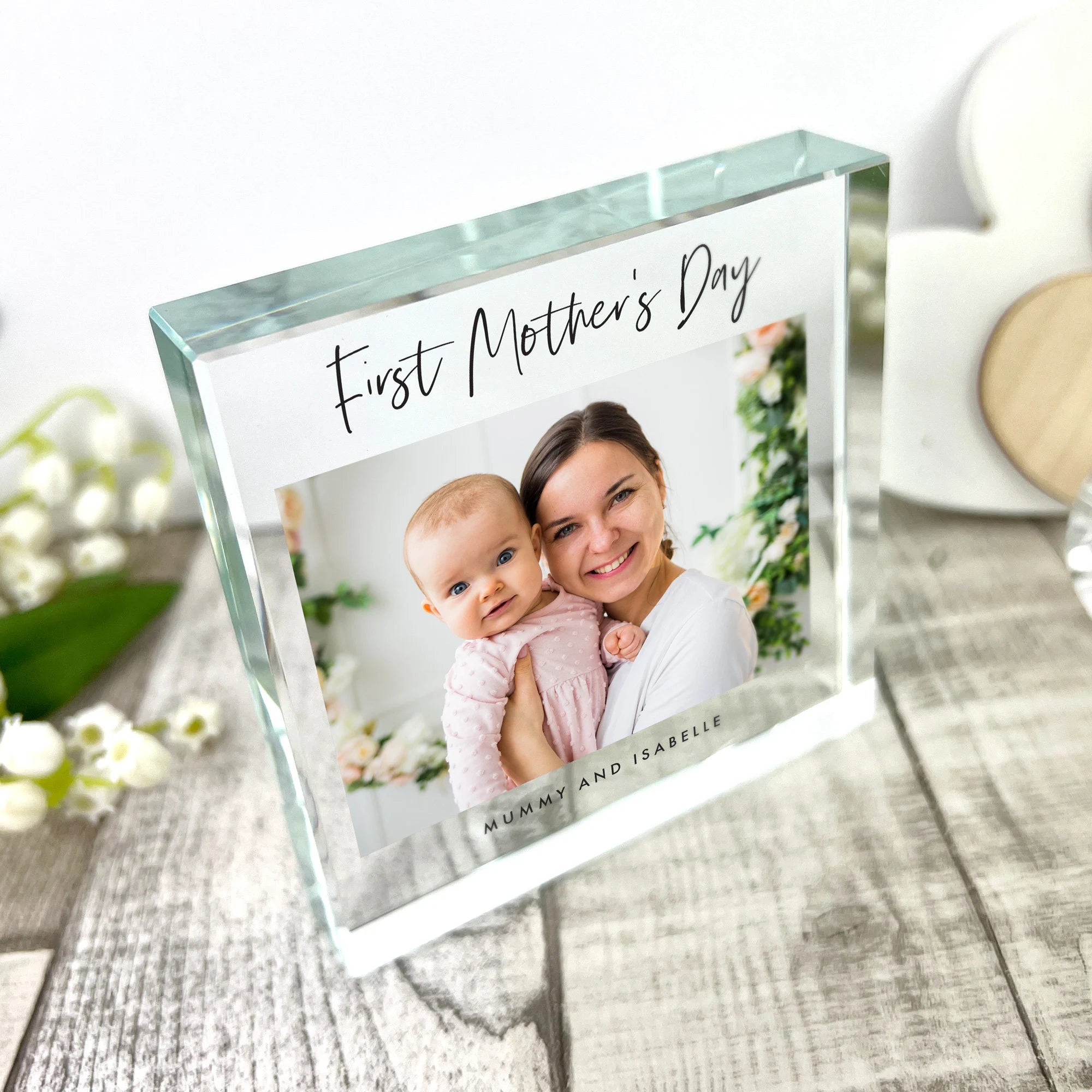 Personalized First Mother's Day Keepsake - Engraved Crystal Photo Gift for New Moms - Perfect for Baby Showers, Christenings & Special Milestones