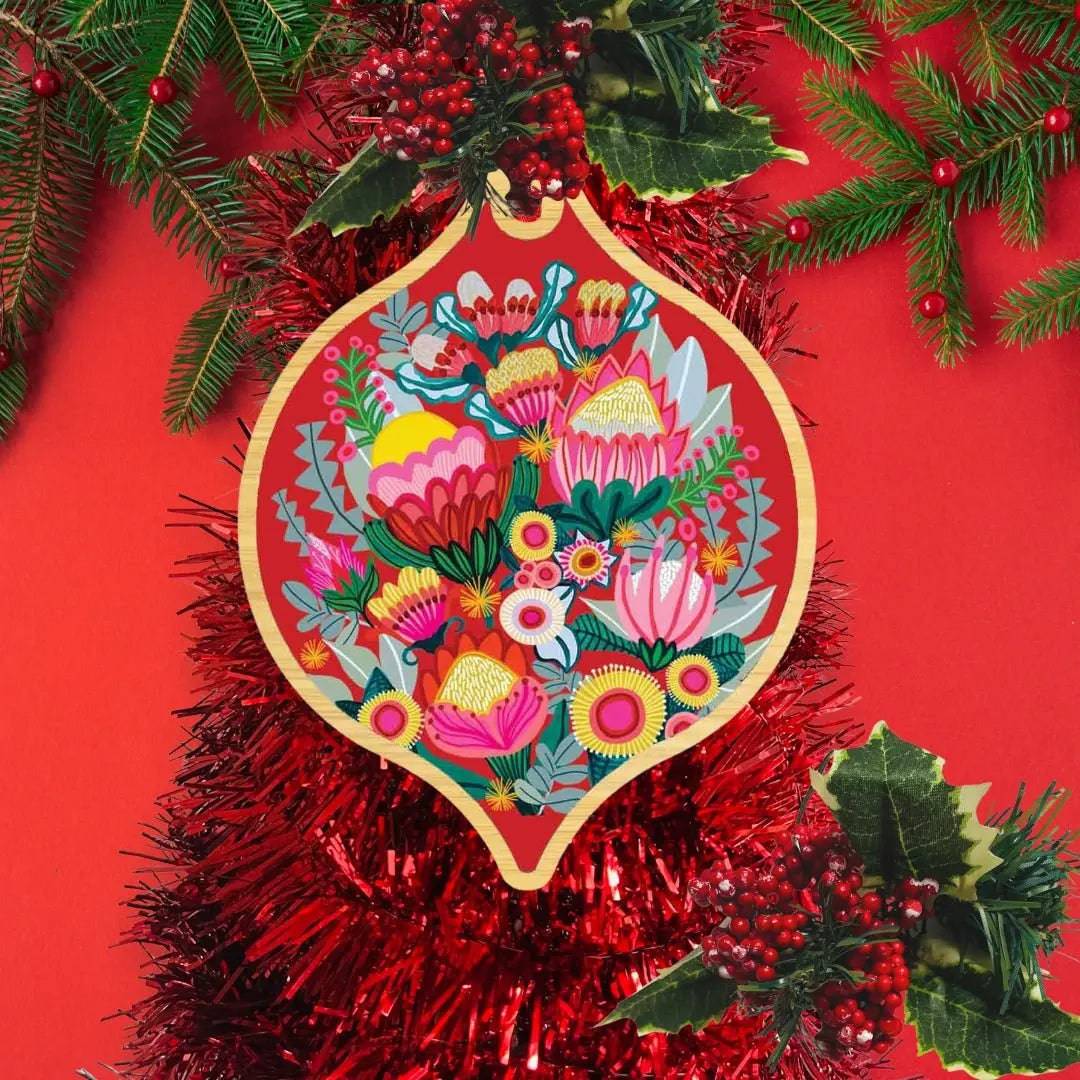 Handmade Australian Wooden Christmas Bauble - Flowers of Oz Ornament for Holiday Tree Decor, Gift & Festive Home Decoration | Perfect for Xmas, Parties & Winter Celebrations