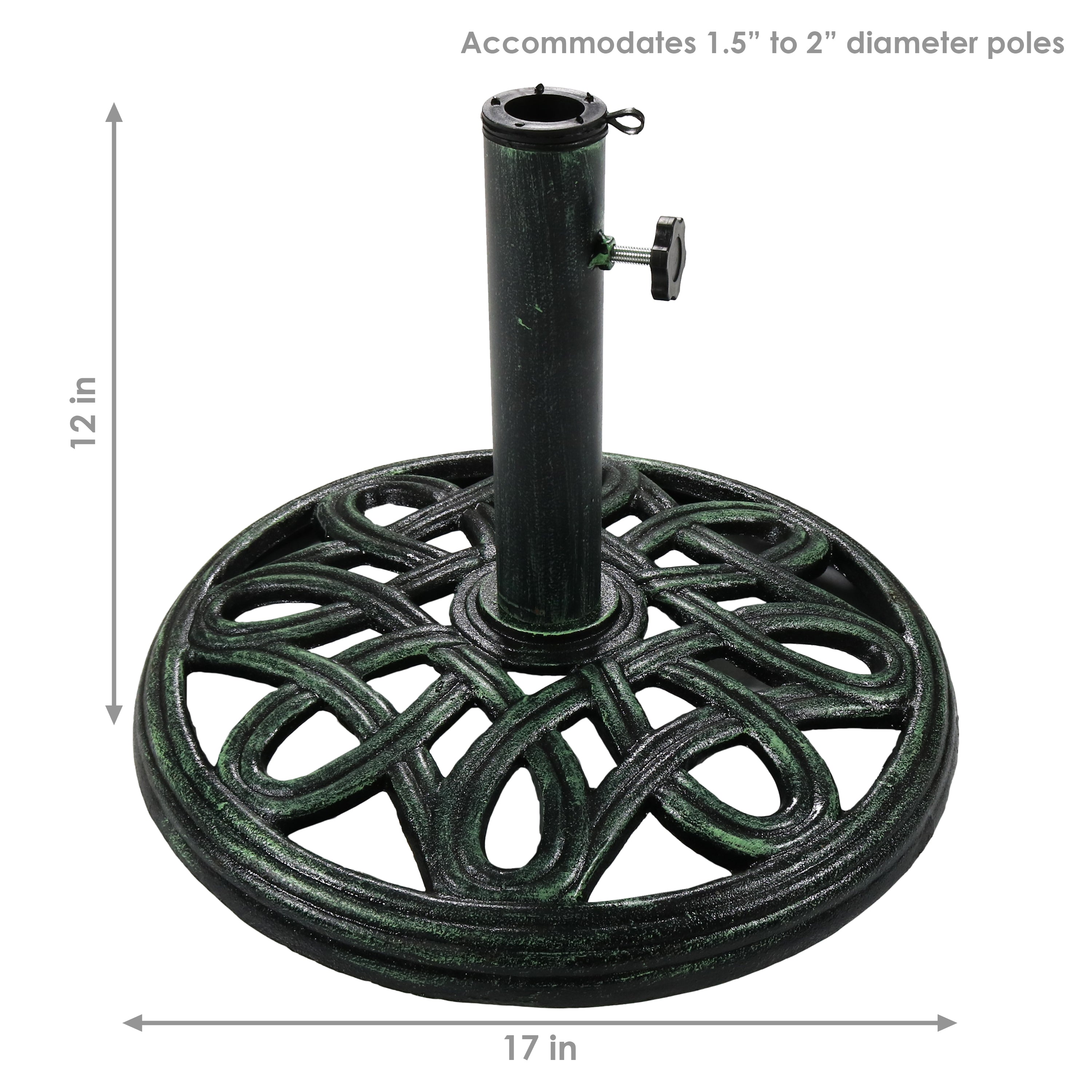 Heavy Duty Round Cast Iron Outdoor Patio Umbrella Base Stand - 17 Inch Weighted Base for Market Umbrellas - Perfect for Backyard, Poolside, and Outdoor Dining Areas