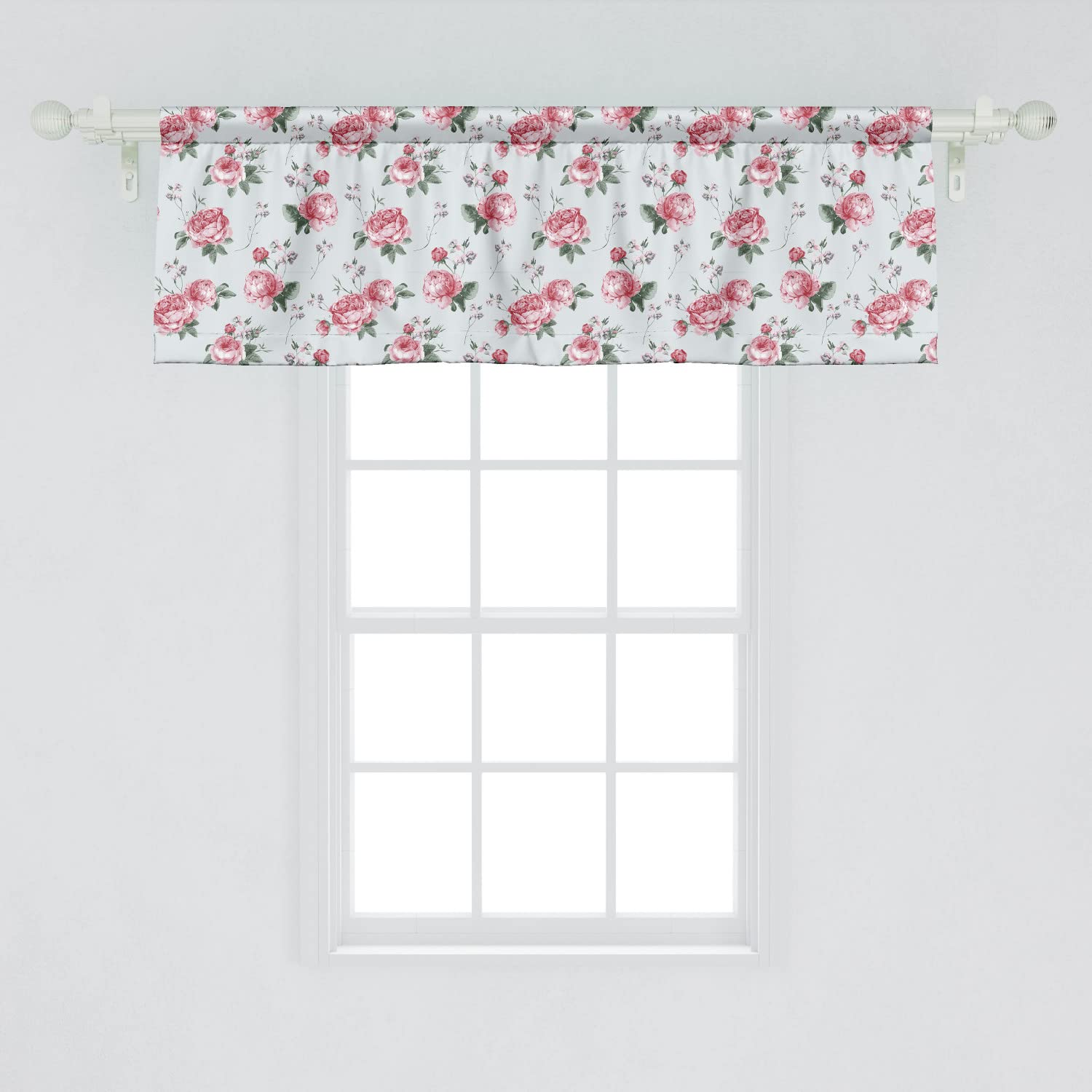 Ambesonne Rose Window Valance Set of 2 - English Rose Watercolor Floral Design Rod Pocket Curtains for Kitchen & Bedroom, 54