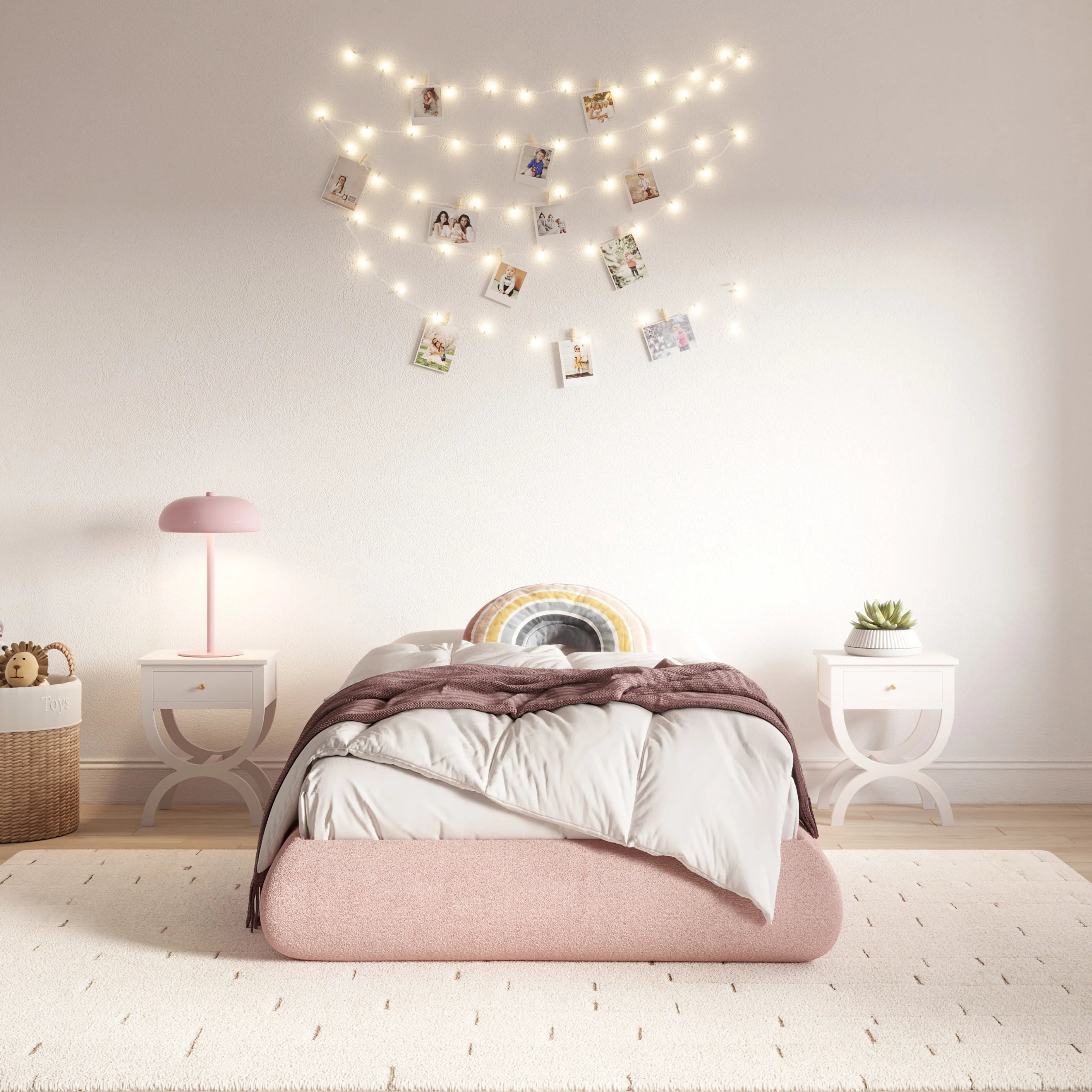 Luna Kids Bed Frame - Pink Cotton Candy Design for Girls' Bedroom Decor | Perfect for Toddler & Children's Room, Sleepovers & Playtime