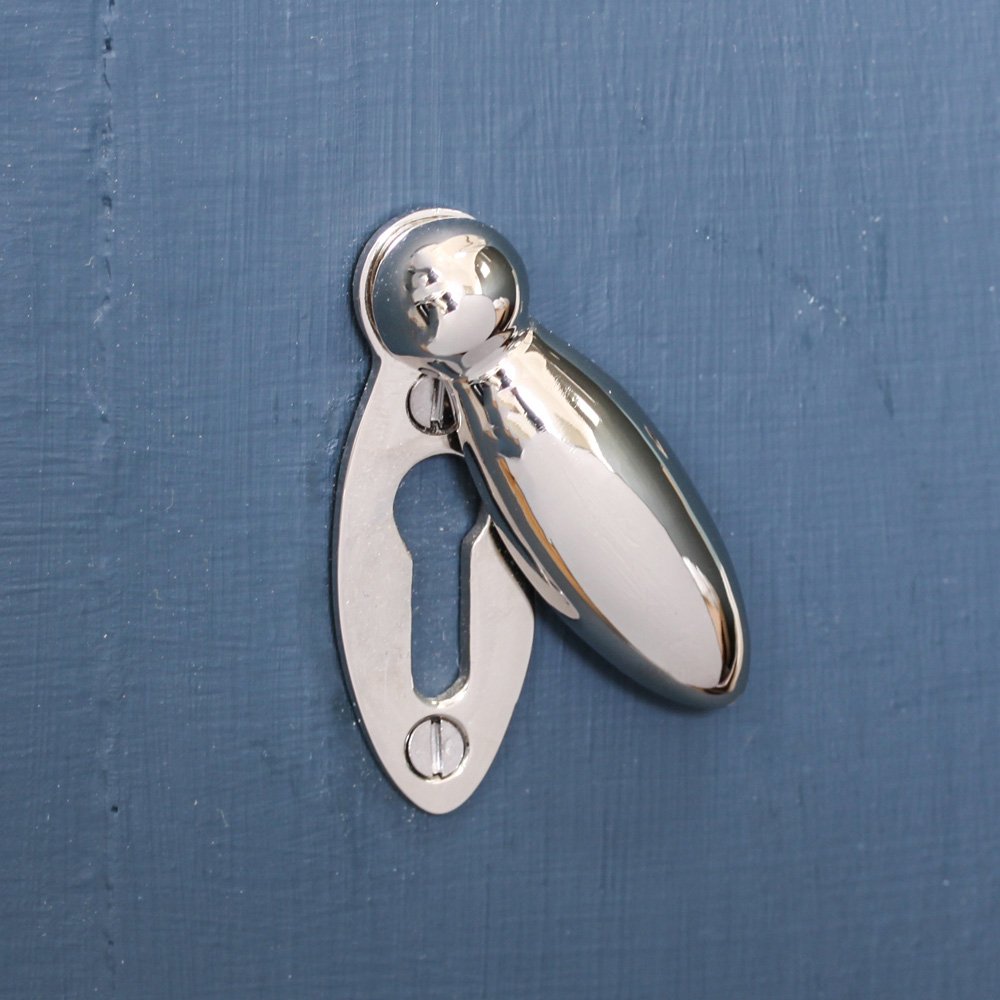 Polished Nickel Pear Drop Escutcheon - Vintage Style Cabinet & Drawer Hardware for Kitchen & Bathroom Remodeling