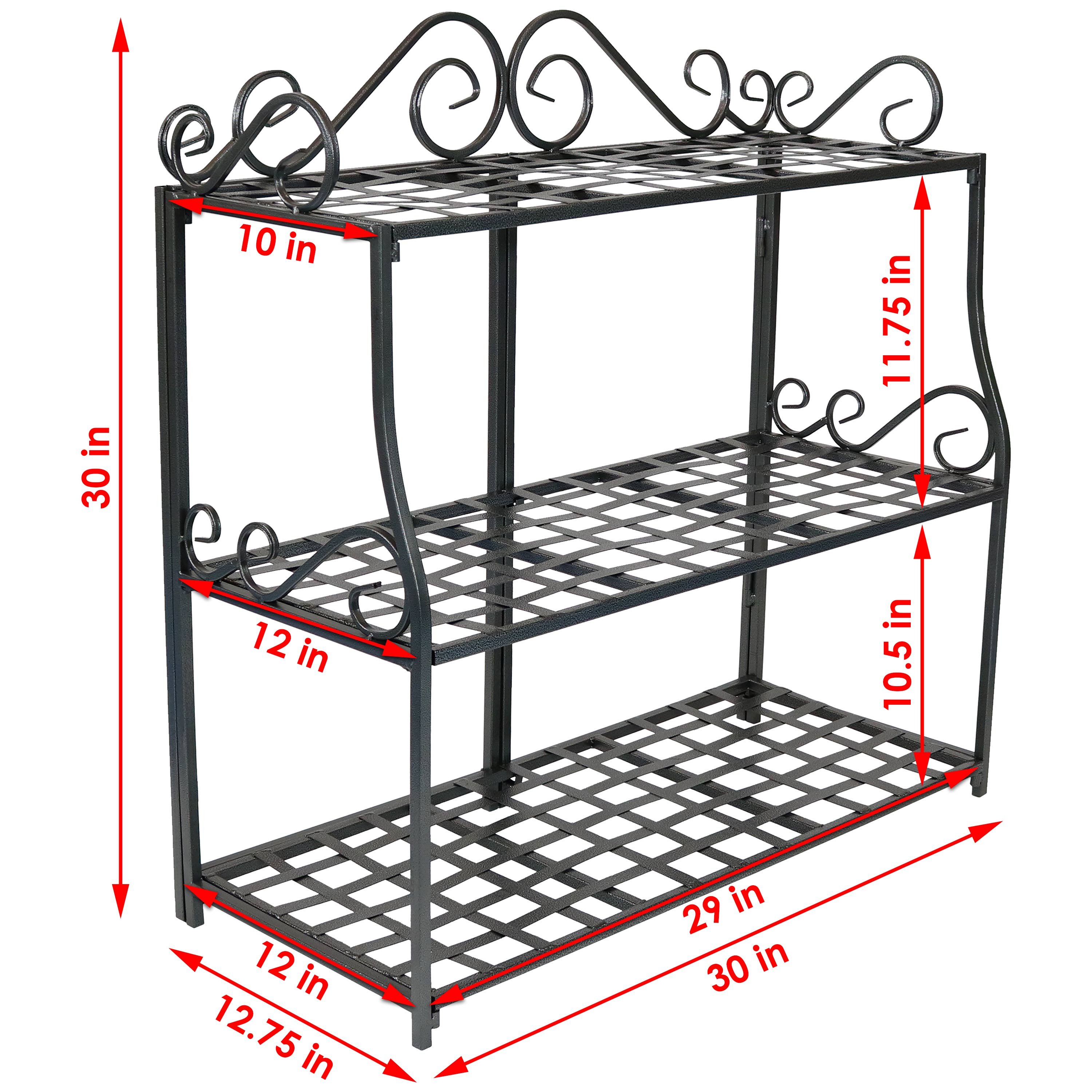 Sunnydaze 3-Tier Metal Iron Plant Stand with Decorative Scroll Design - Indoor/Outdoor Flower Pot Holder for Patio, Garden, Balcony & Home Decor