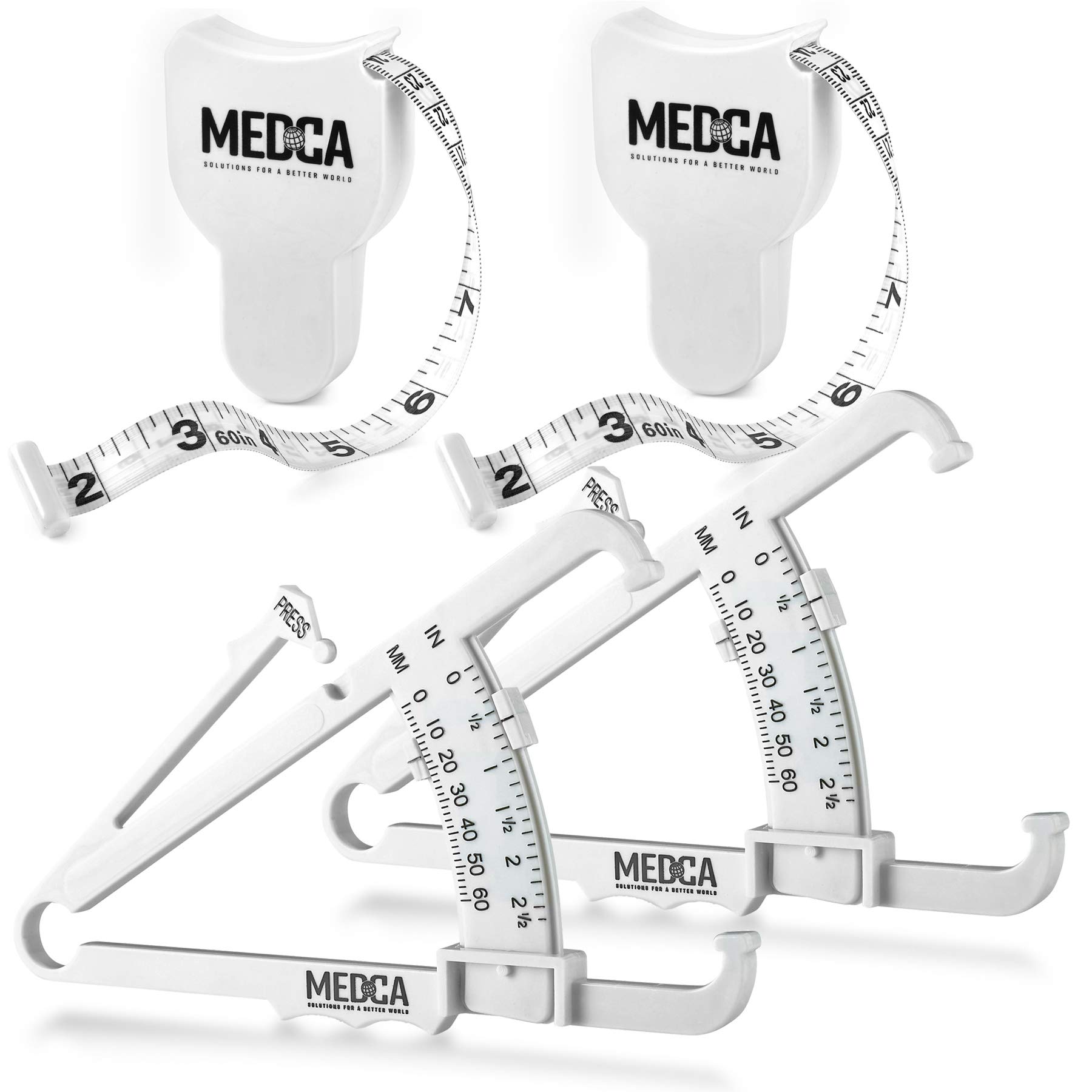 Professional Body Tape Measure & Skinfold Caliper Set - 4-Piece Body Fat Analyzer Kit for Accurate BMI & Fitness Measurements | Ideal for Personal Trainers, Athletes & Home Gym Use