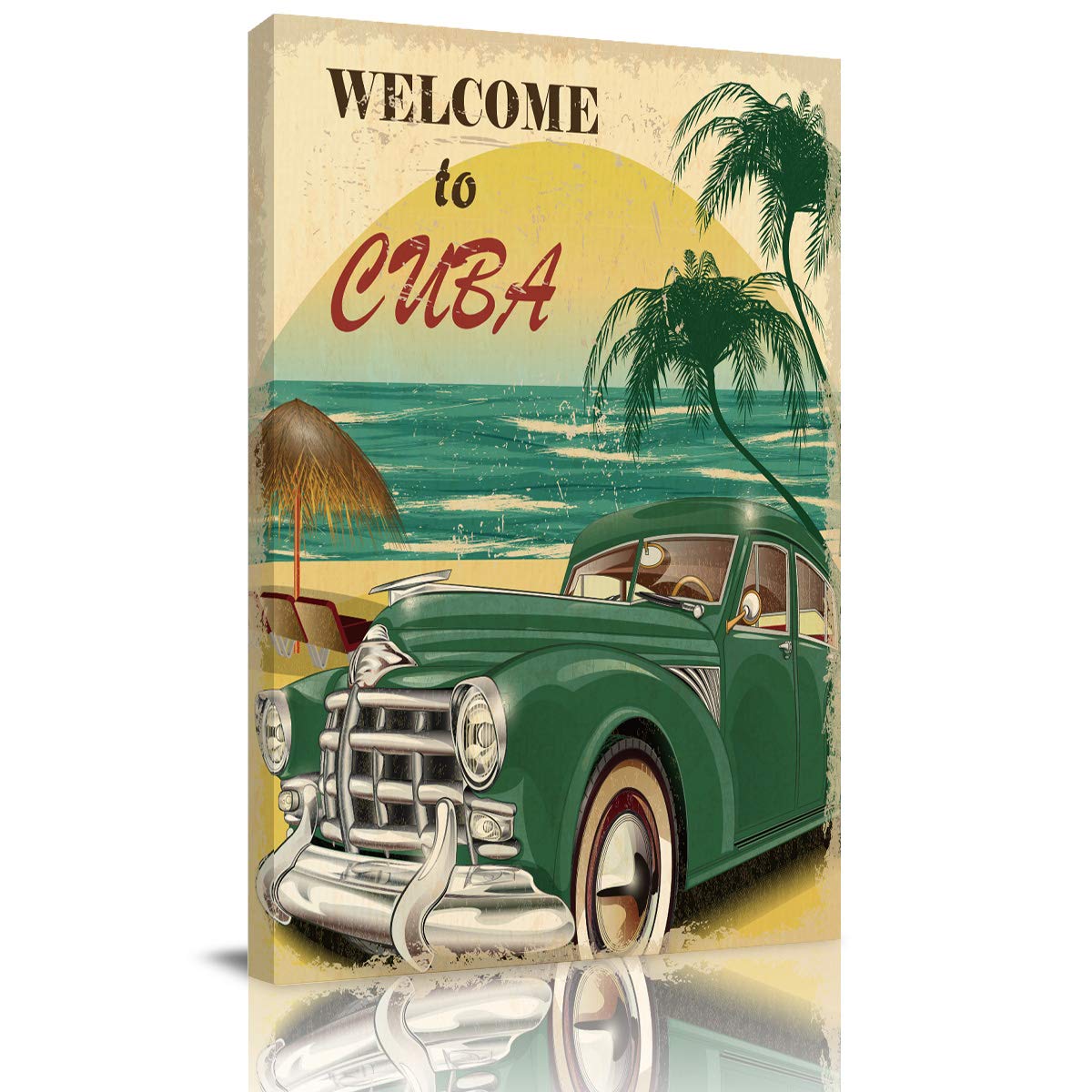 Libaoge Framed Canvas Wall Art - 'Welcome to Cuba' Abstract Painting Print, 12x8 Inch Ready to Hang Decor for Bedroom, Bathroom, Kitchen - Perfect Housewarming Gift & Tropical Home Decor