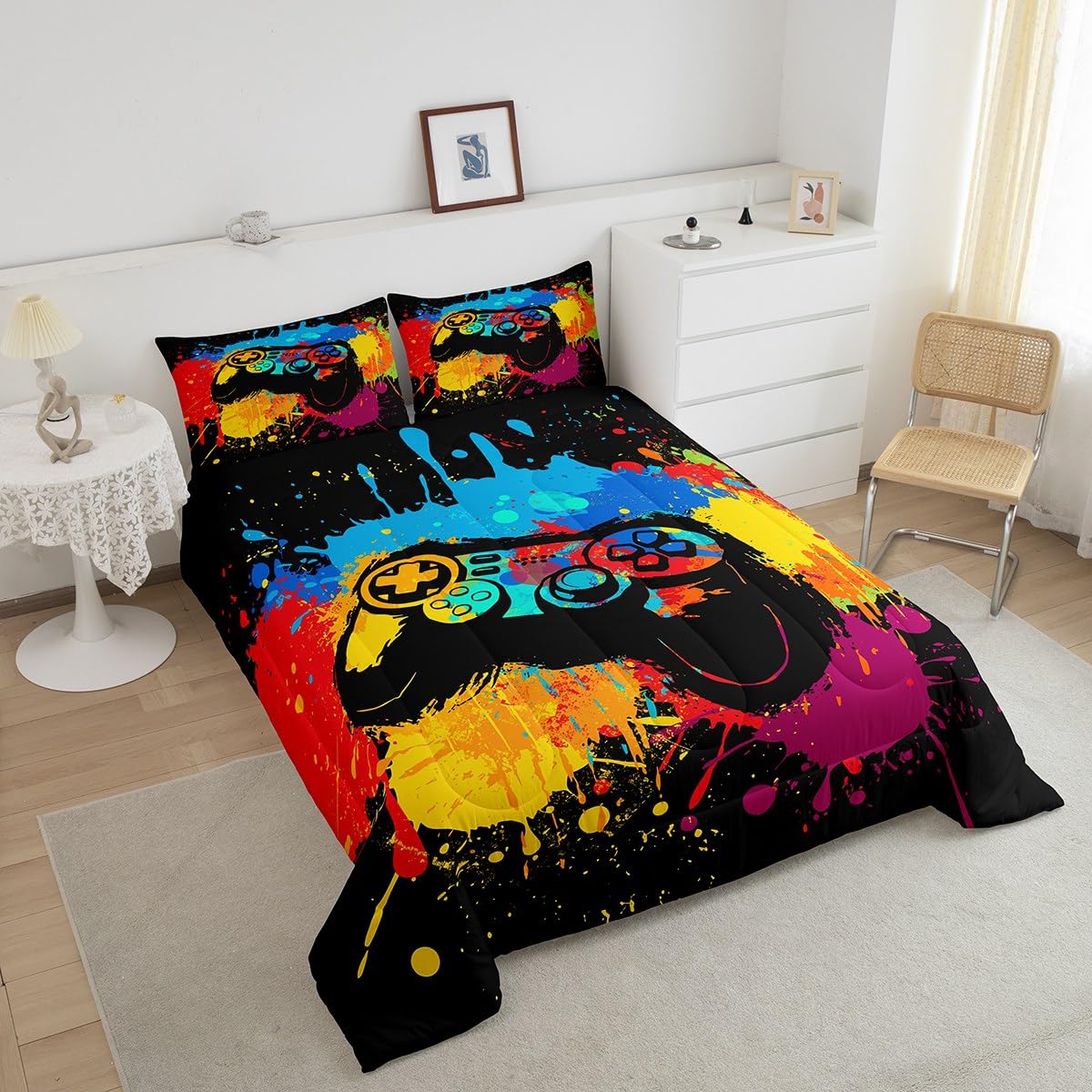 Erosebridal Kids Gaming Bedding Set - Full Size Comforter for Boys & Girls, Toddler Gamer Bedroom Decor in Orange - Perfect for Gaming Rooms, Sleepovers & Themed Bedrooms