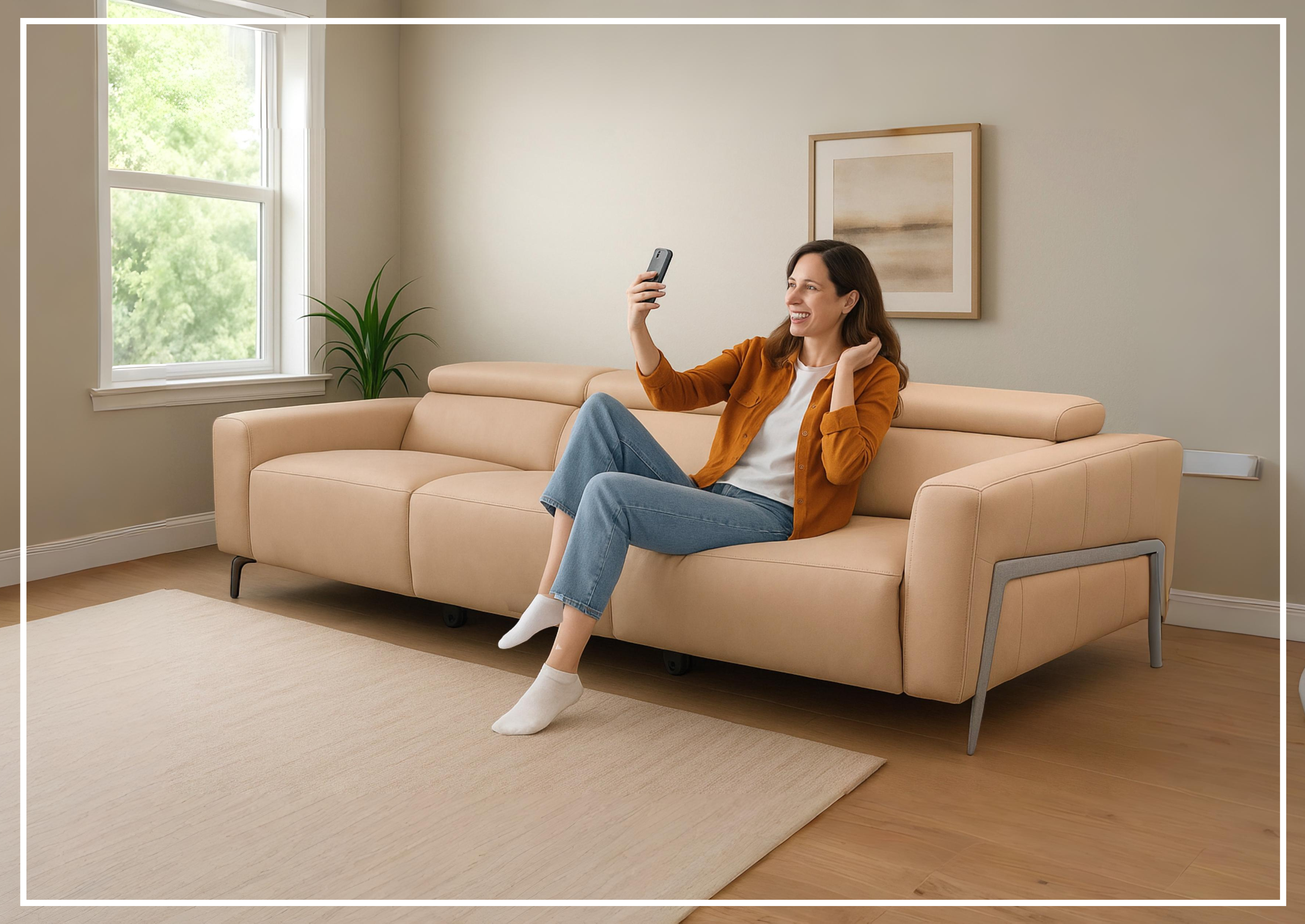 Klaussner Prestigio 3-Seater Top Grain Leather Reclining Sofa - Stone Wash Finish - Comfortable Living Room Furniture for Relaxation & Movie Nights