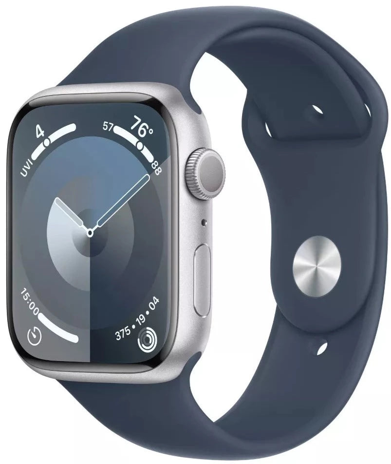 Apple Watch Series 9 (GPS) 45mm Silver Aluminum Case with Storm Blue Sport Band - Smartwatch for Fitness Tracking, Heart Rate Monitoring & iPhone Compatibility - Perfect for Running, Workouts & Daily Wear