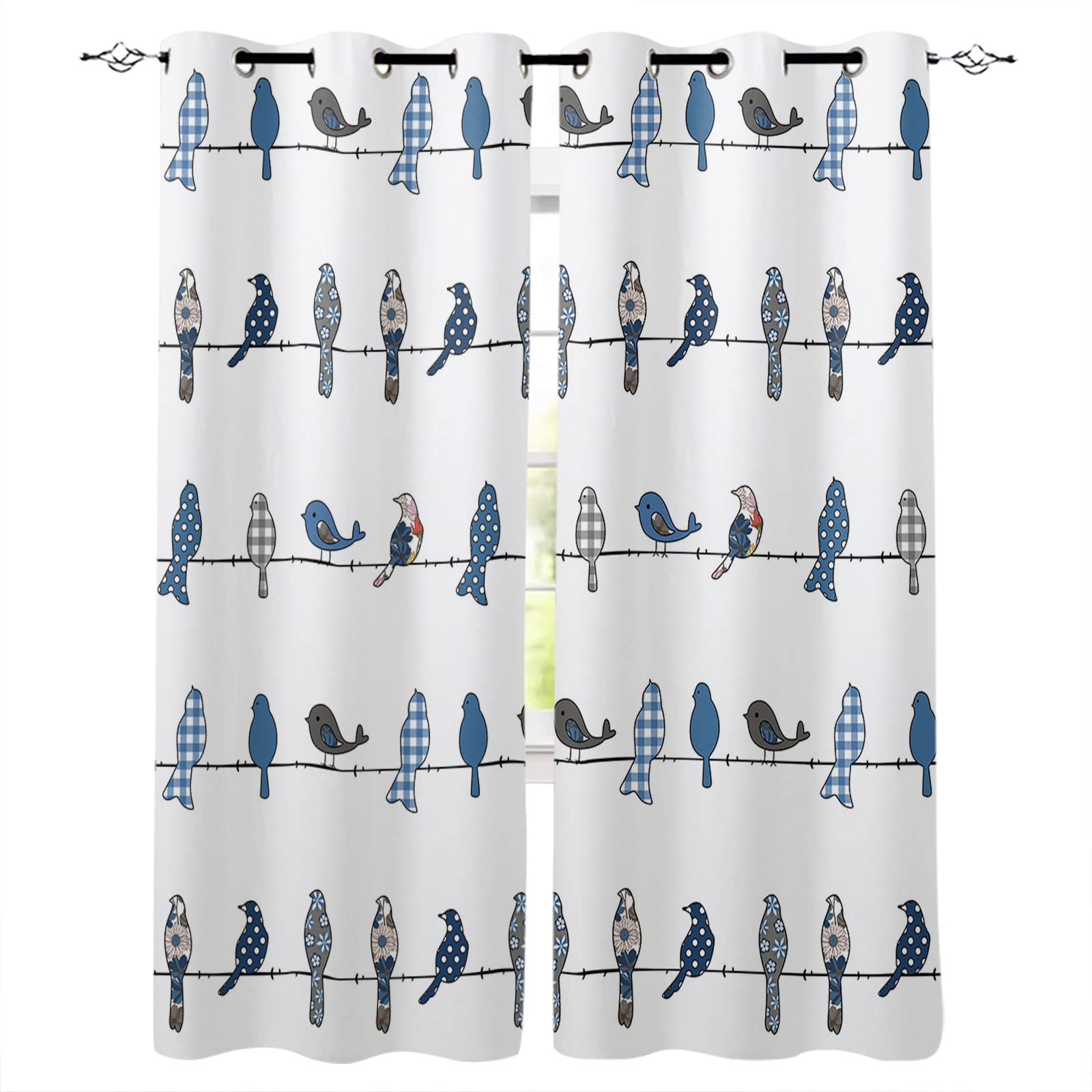 Blackout Thermal Curtains - Farmhouse Blue Buffalo Check - 2 Panels (42x63