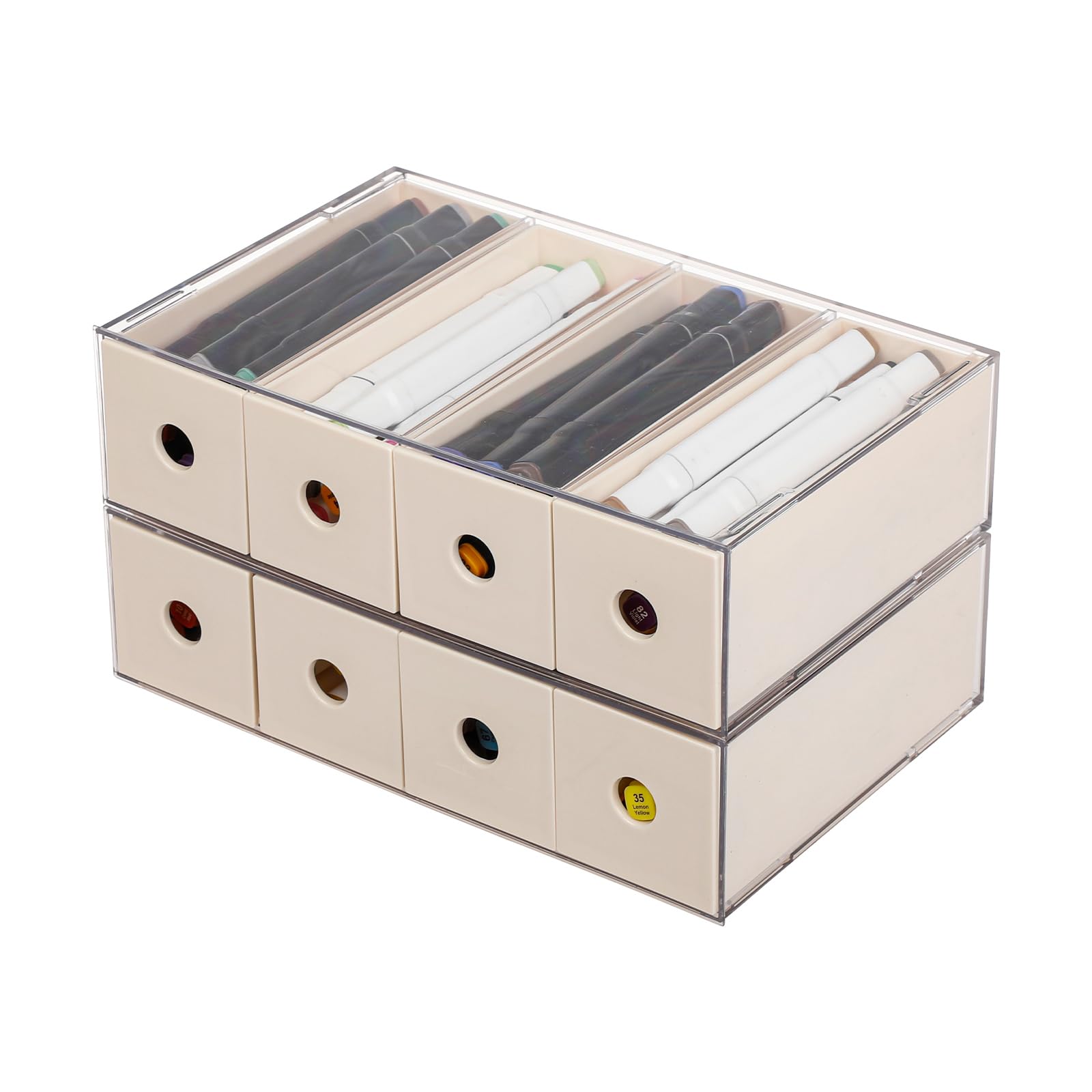 Yesesion 2-Pack Stackable Plastic Desk Organizer with 4 Drawers - Beige Home Office Storage Box for School Supplies, Art Crafts, Markers & Crayons | Perfect for Classroom, Office Desk & Craft Room Organization