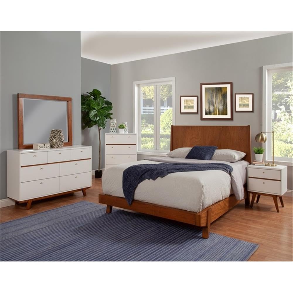 BOWERY HILL White Wood Nightstand with 2 Drawers - Perfect for Bedroom, Living Room & Guest Room Storage