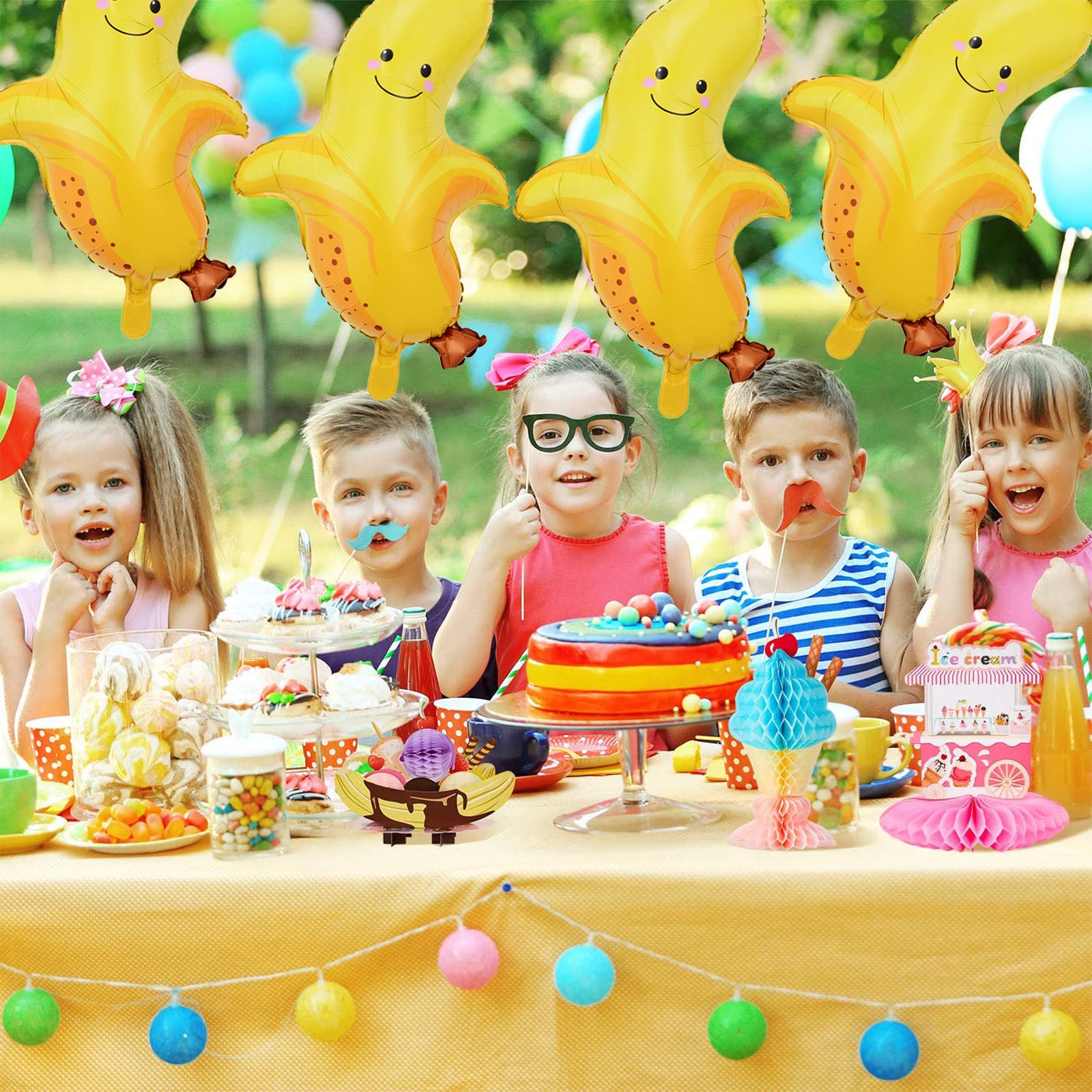 8Pcs Large Banana Foil Helium Balloons - Fun Fruit Themed Party Decorations for Birthday, Baby Shower & Wedding - Perfect for Tropical, Jungle or Go Bananas Party Themes