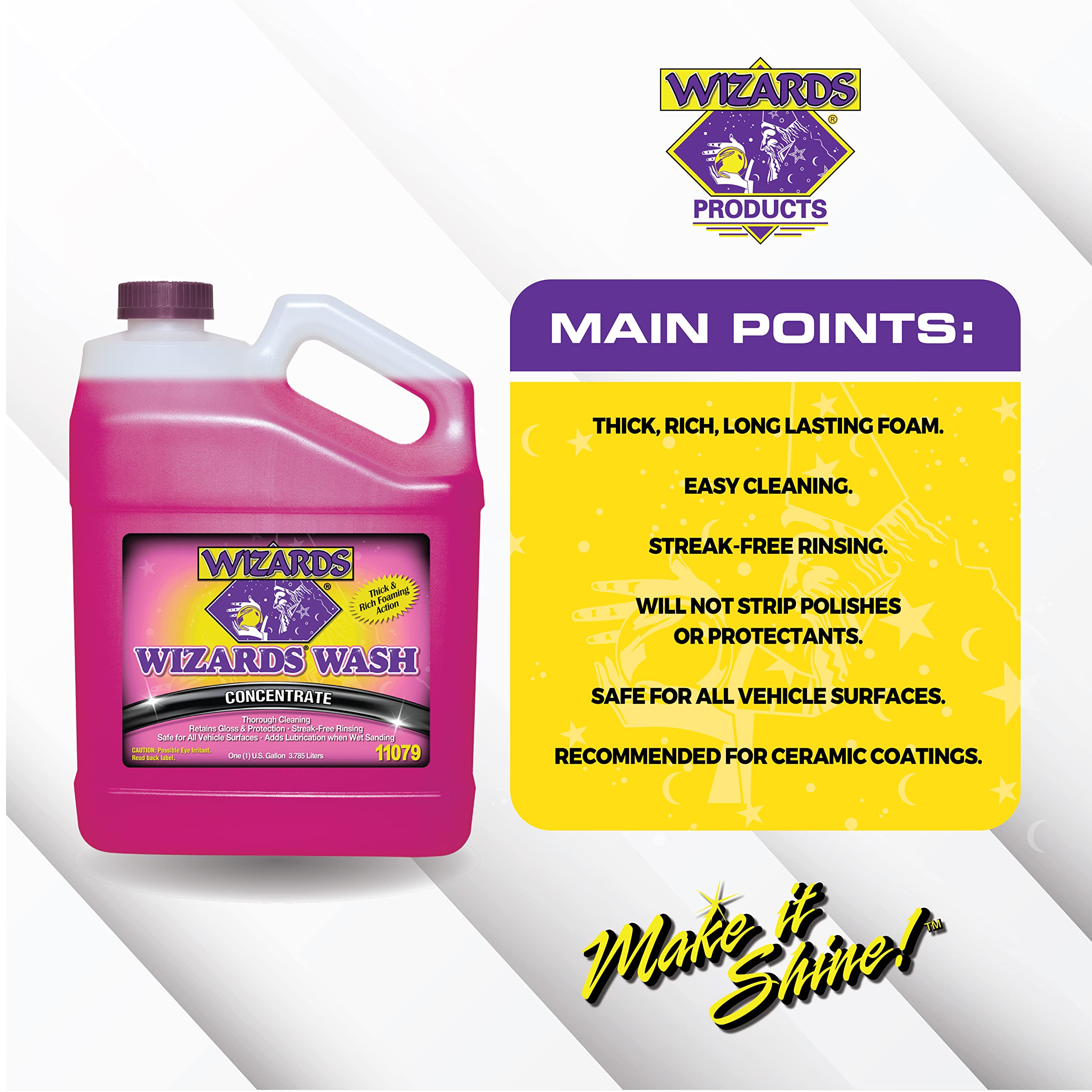 Wizards Car Wash - Super Concentrated Biodegradable Car Wash Soap (1 Gallon) - Thick Foam Formula for Cars, Boats & Marine Use - Salt-Free, Eco-Friendly Auto Detailing Supplies - Perfect for Foam Cannon & Pressure Washer - Ideal for Home, Professional & Mobile Car Wash Businesses