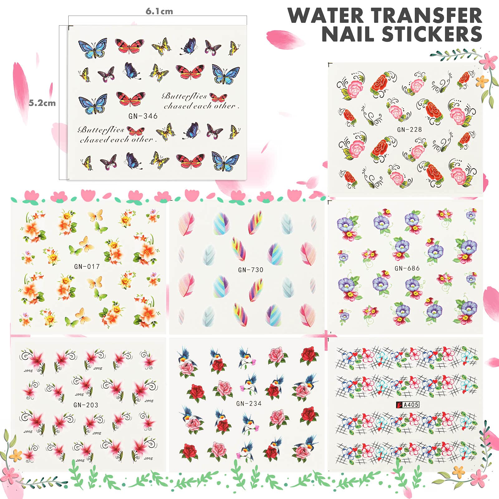48 Sheets Floral Water Transfer Nail Art Stickers - DIY Nail Decals for Girls with Scissors & Tweezers - Perfect for Home Manicures, Parties & Gifts