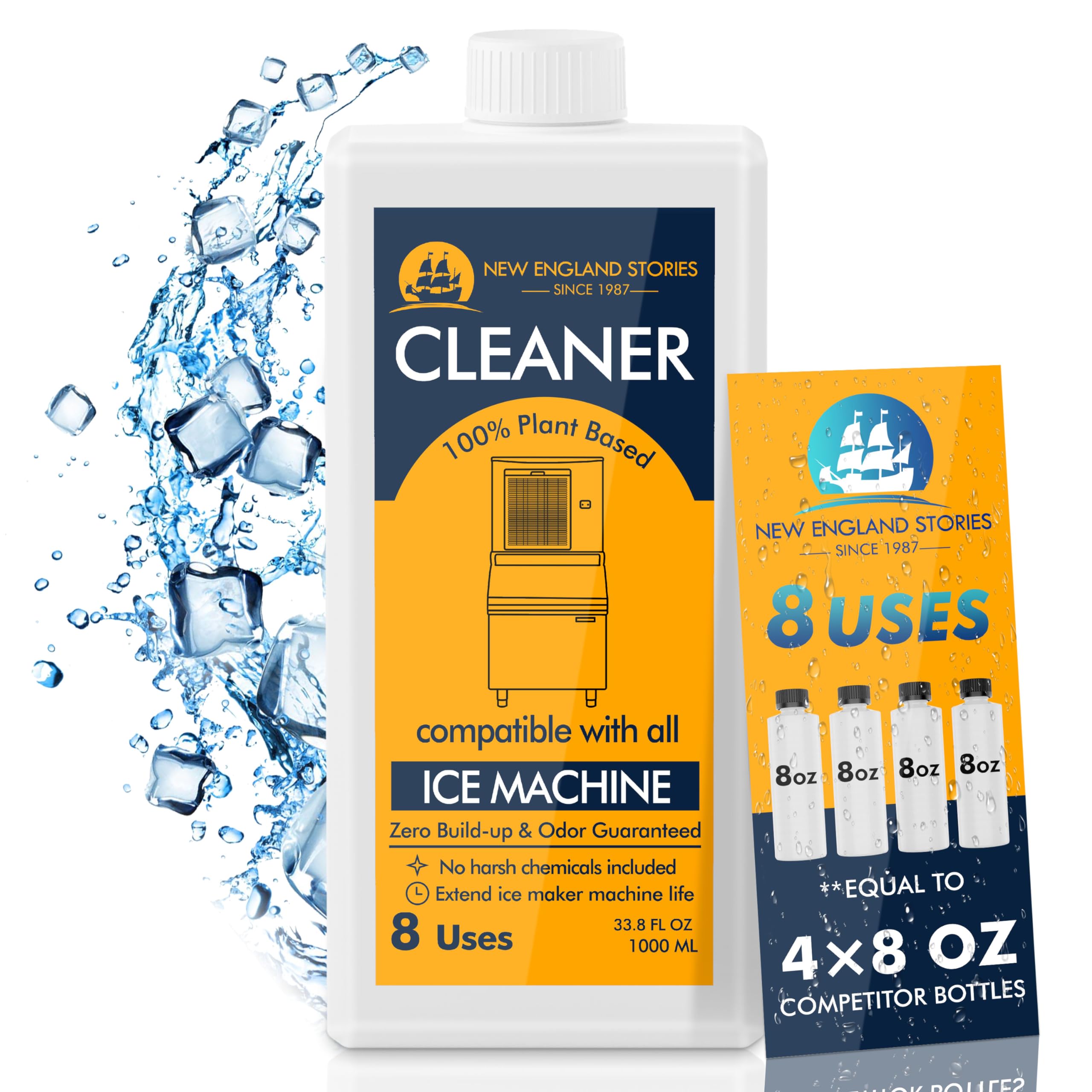 8 Uses Ice Machine Cleaner & Descaler - 32 fl oz Nickel Safe Cleaning Solution for GE Opal, Whirlpool 4396808, Scotsman, Manitowoc & Hoshizaki - Professional Ice Maker Maintenance Kit for Restaurants, Bars & Home Use