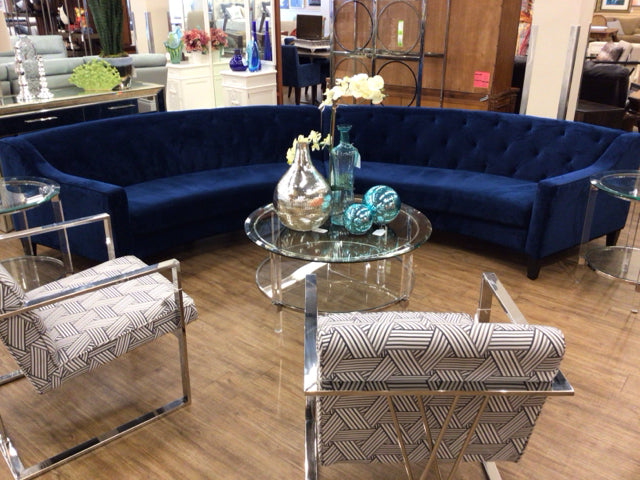 Z Gallerie Circa Two-Piece Cobalt Blue Tufted Sectional Sofa - Modern Living Room Furniture for Small Spaces & Apartments