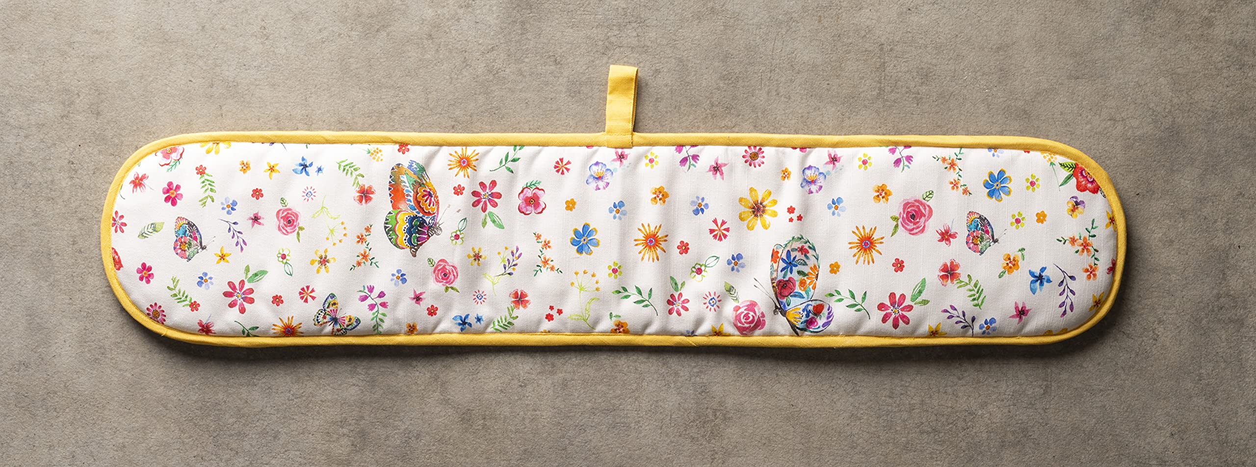 Maison d'Hermine Happy Florals 100% Cotton Double Oven Mitt with Loop - Heat Resistant BBQ, Baking, Grilling & Microwave Oven Gloves (7.5x35 Inch) - Perfect for Spring/Summer Cooking, Baking & Outdoor Barbecues