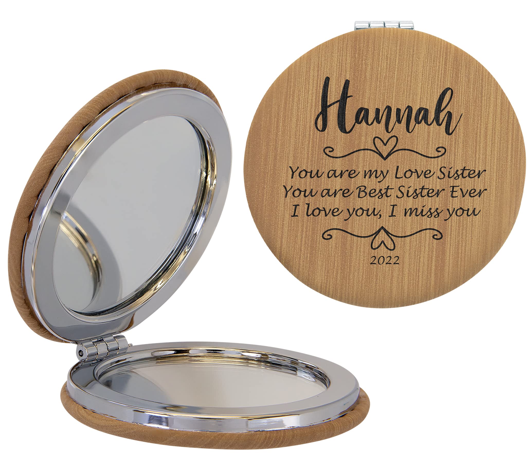 Custom Engraved Double-Sided Magnifying Travel Mirror - Personalized Bamboo Compact Mirror for Women, Wedding & Birthday Gifts (Multiple Colors) | Perfect for Makeup, Travel & Everyday Use