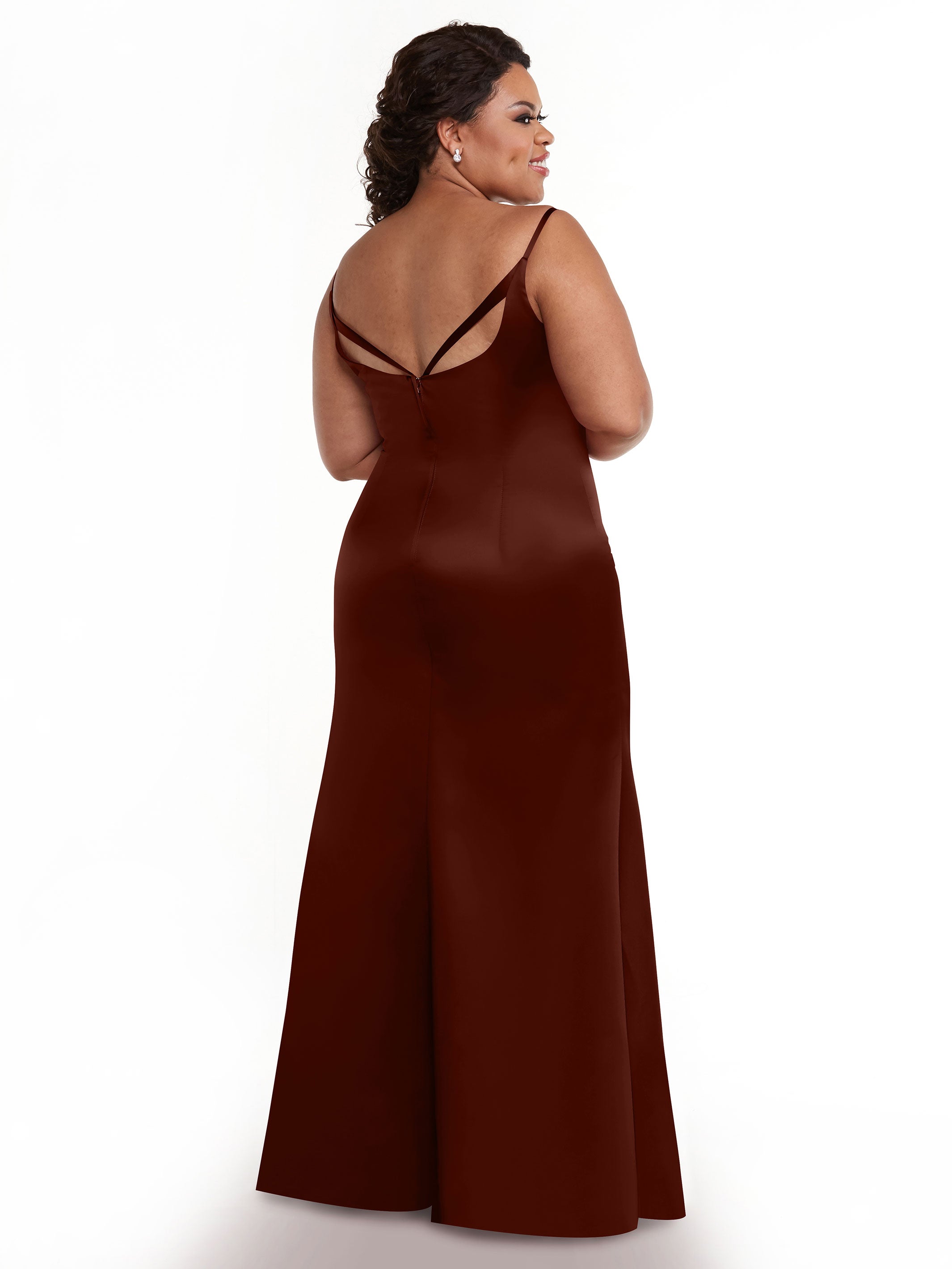 Elegant Fit and Flare Satin Bridesmaid Dress with Thigh High Slit - Perfect for Weddings, Prom, and Formal Events