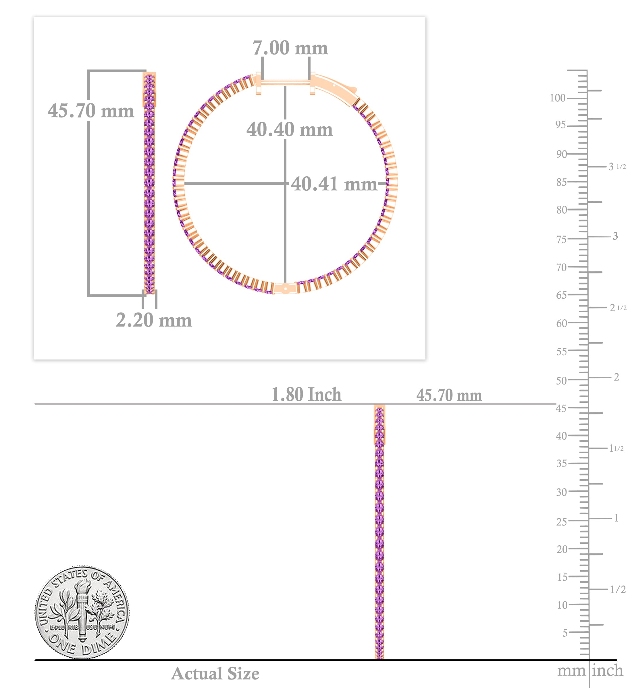 Dazzlingrock Collection Round Gemstone or Diamond Classic Thin Inside Out Hinged Post Hoop Earrings for Women in Solid Gold - Perfect for Everyday Wear, Parties & Special Occasions