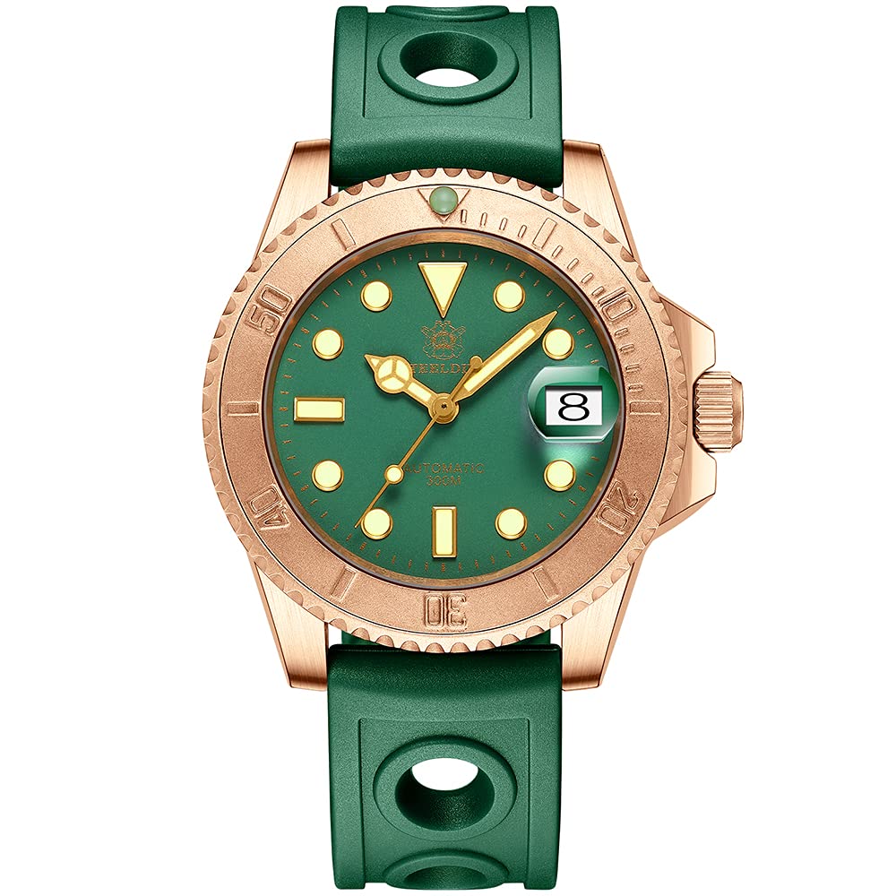 **SteelDive Men's Automatic Diver Watch - Bronze Luxury Water Ghost, Self-Winding Mechanical Wristwatch, 200m Water Resistant, C3 Luminous, Sapphire Crystal, NH35 Movement - Perfect for Diving, Swimming & Outdoor Adventures**
